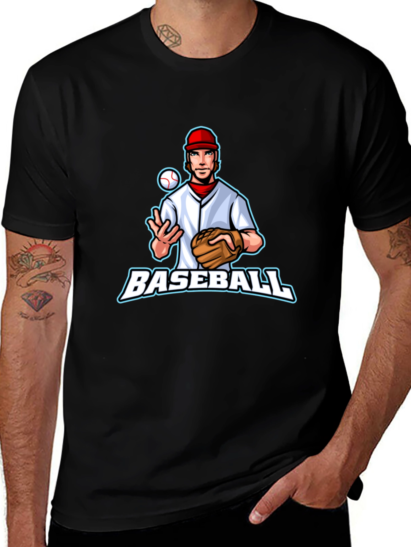 Baseball Player Graphic Tee - Black