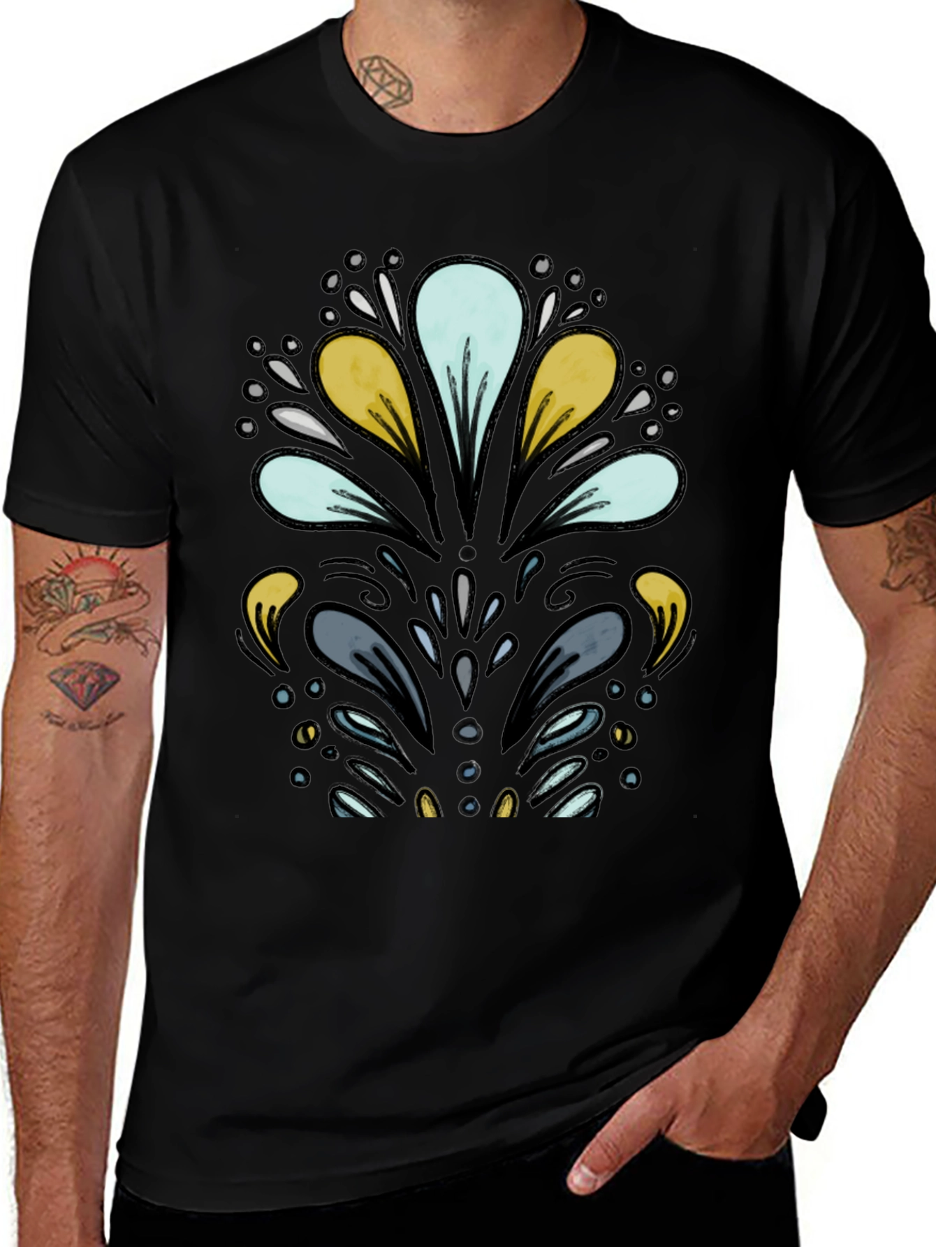 Abstract Floral Black T-Shirt