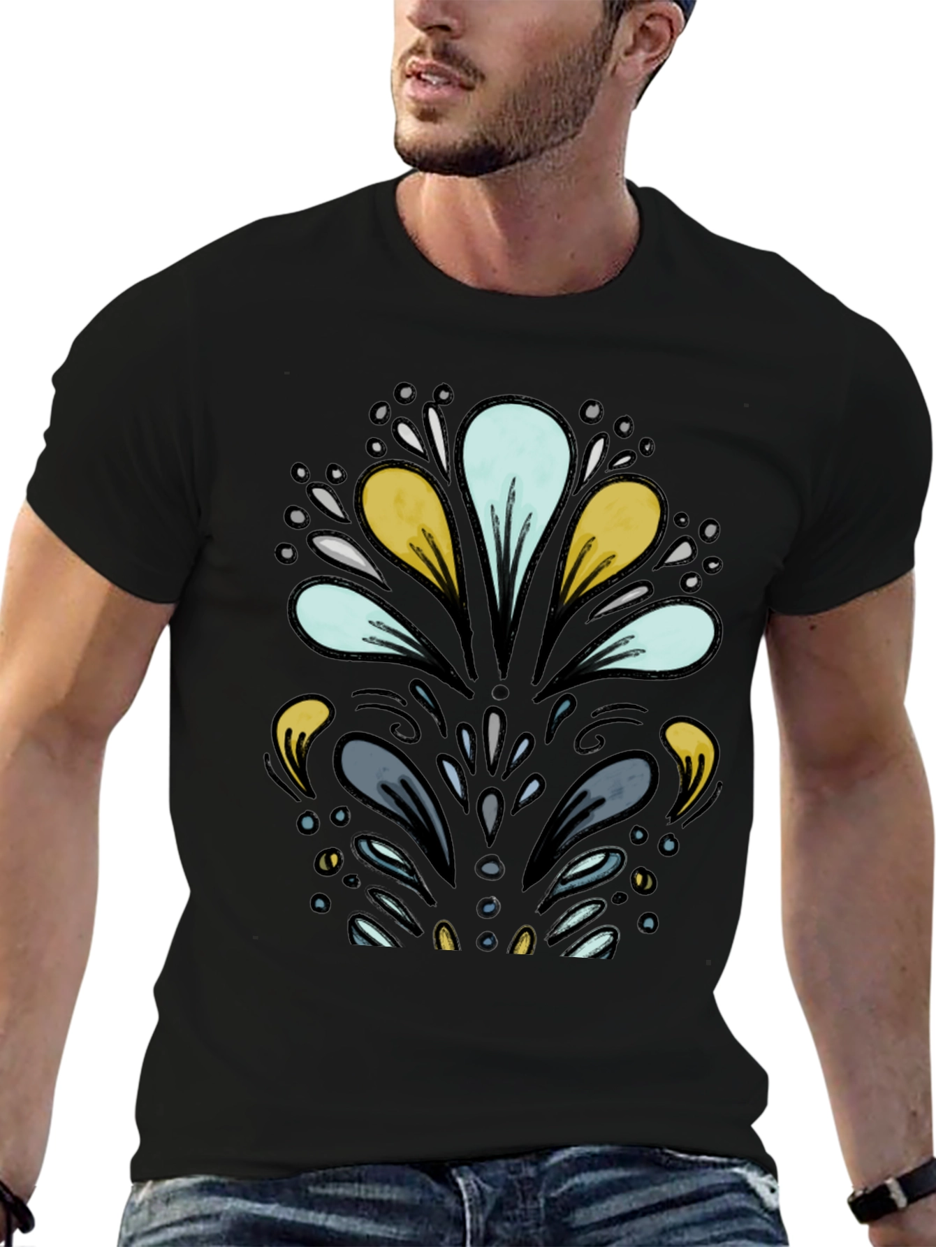 Abstract Floral Black T-Shirt