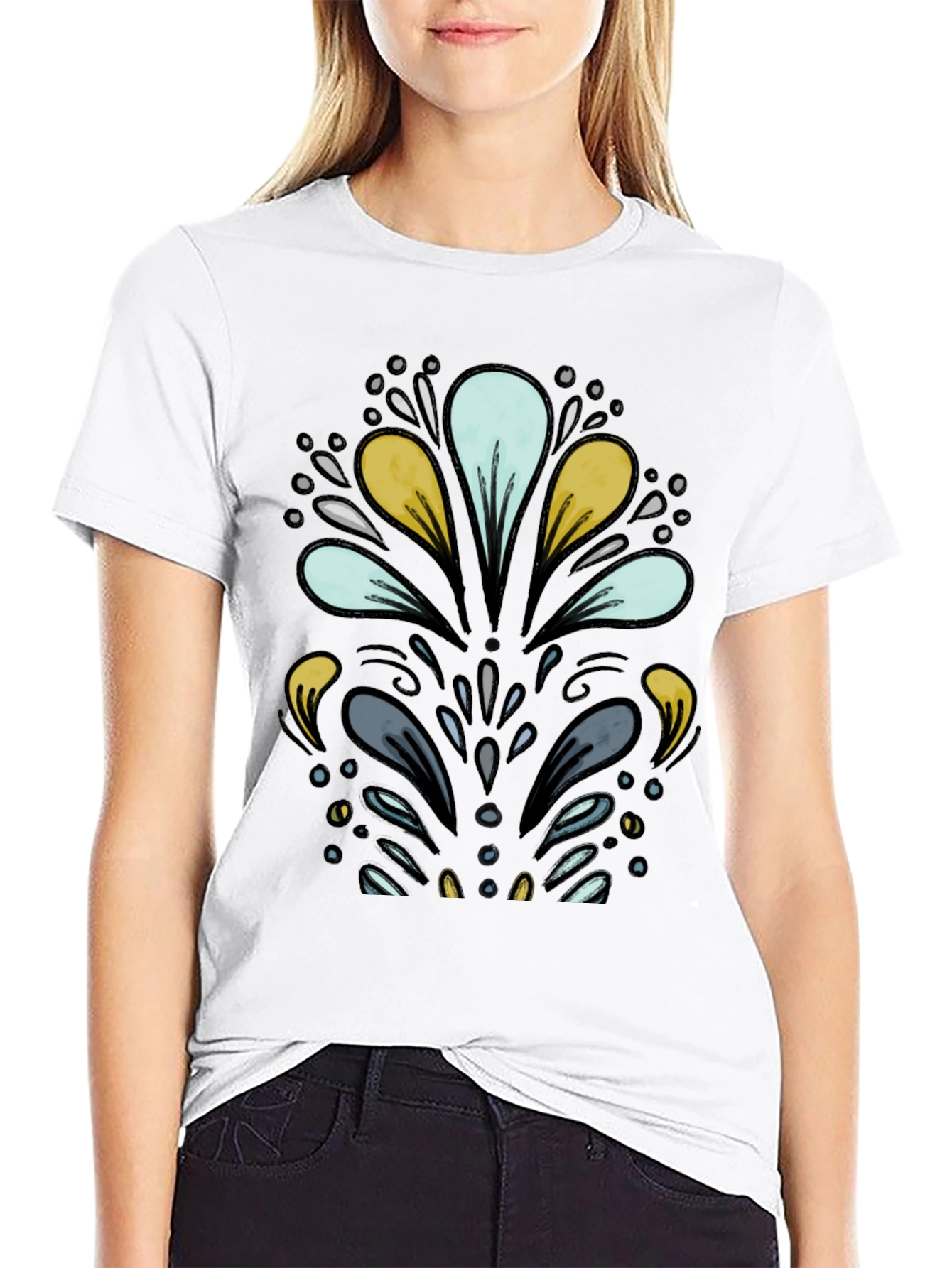 Abstract Floral Black T-Shirt