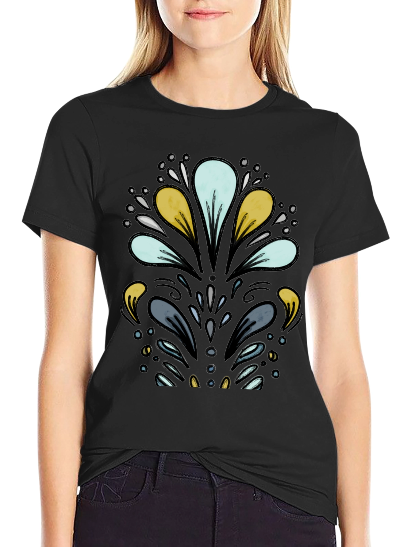 Abstract Floral Black T-Shirt