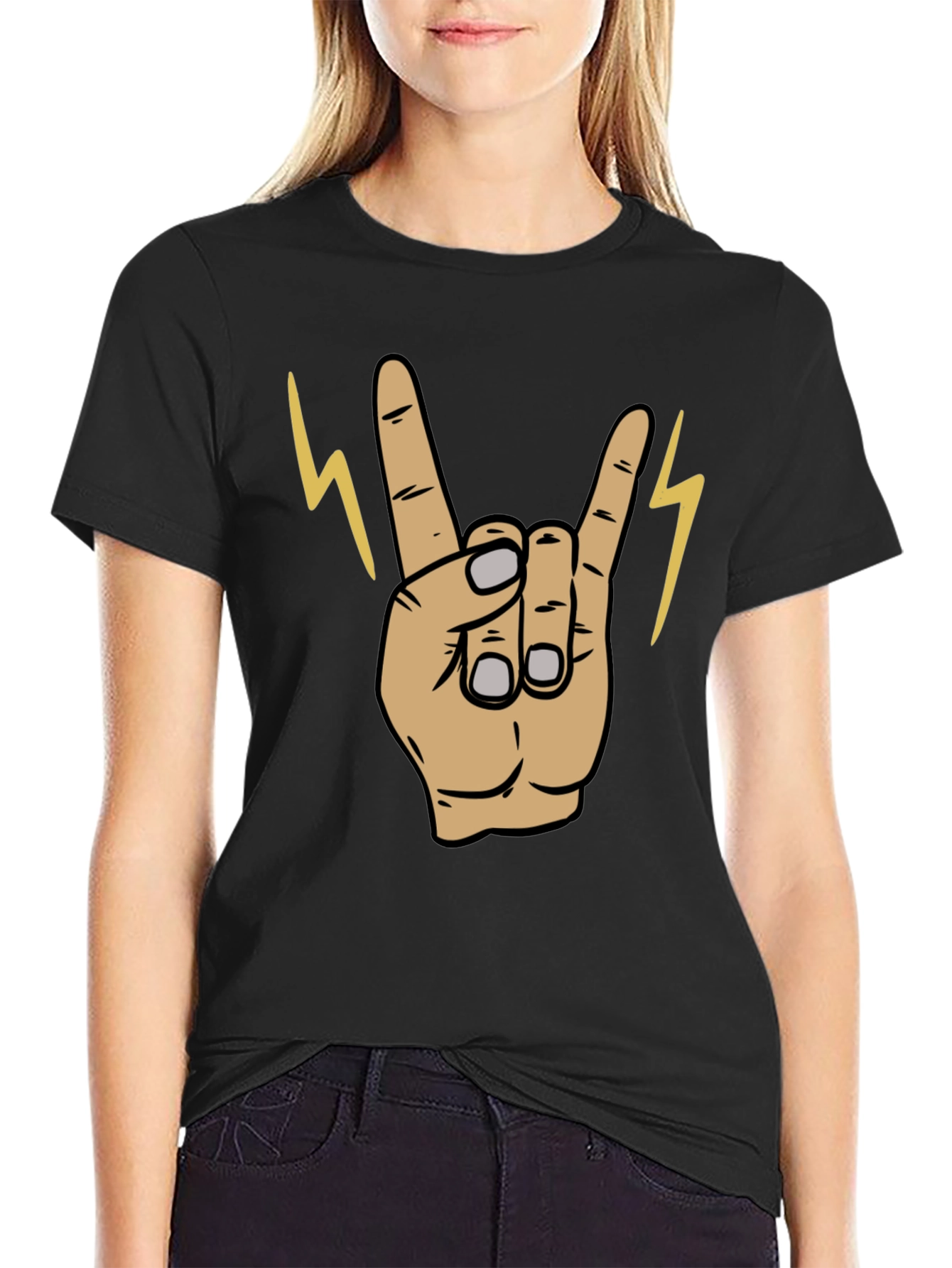 Rock On! Graphic Print Mens Black T-Shirt