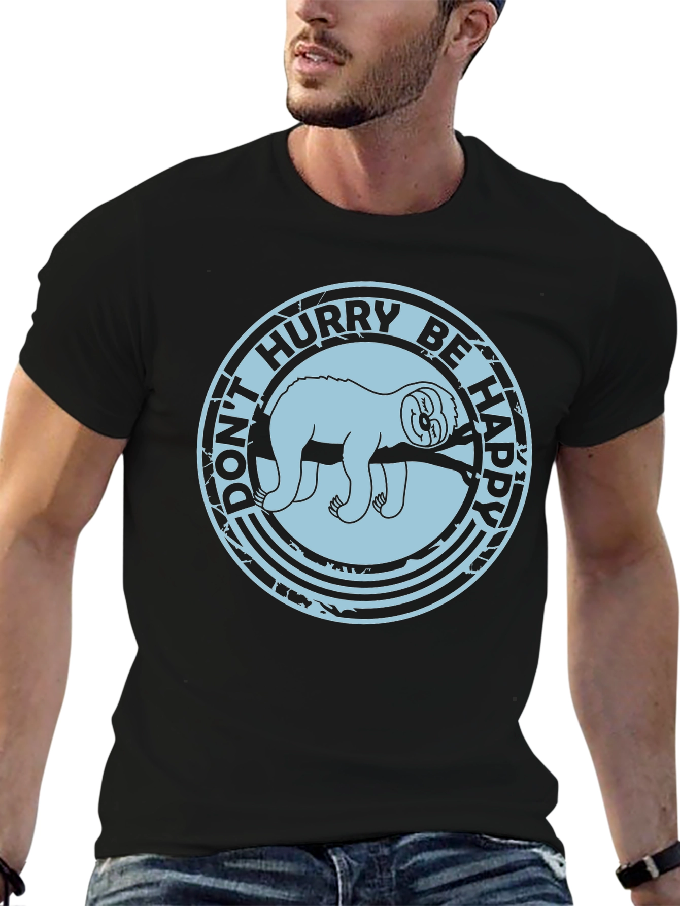 Dont Hurry Be Happy Sloth Graphic T-Shirt