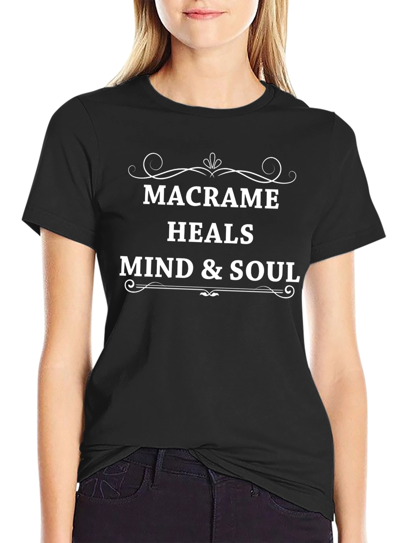Macrame Heals Mind & Soul Black T-Shirt