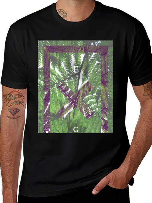 Abstract Fern Print Black T-Shirt