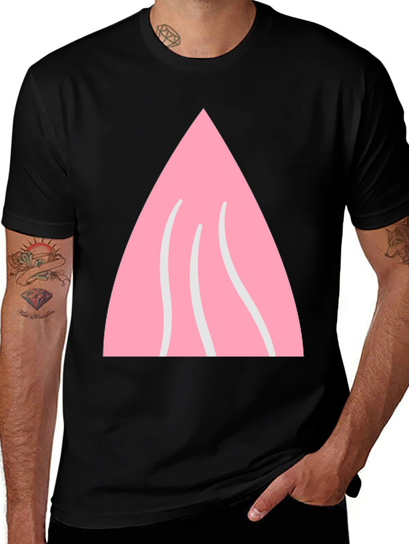 Pink Triangle Graphic Black T-Shirt