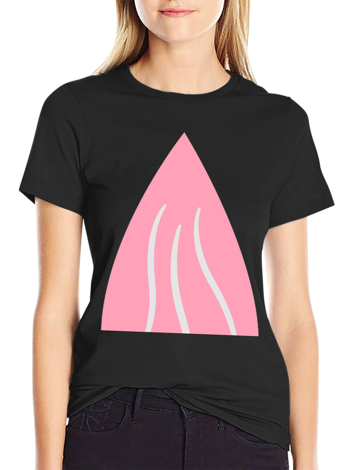 Pink Triangle Graphic Black T-Shirt