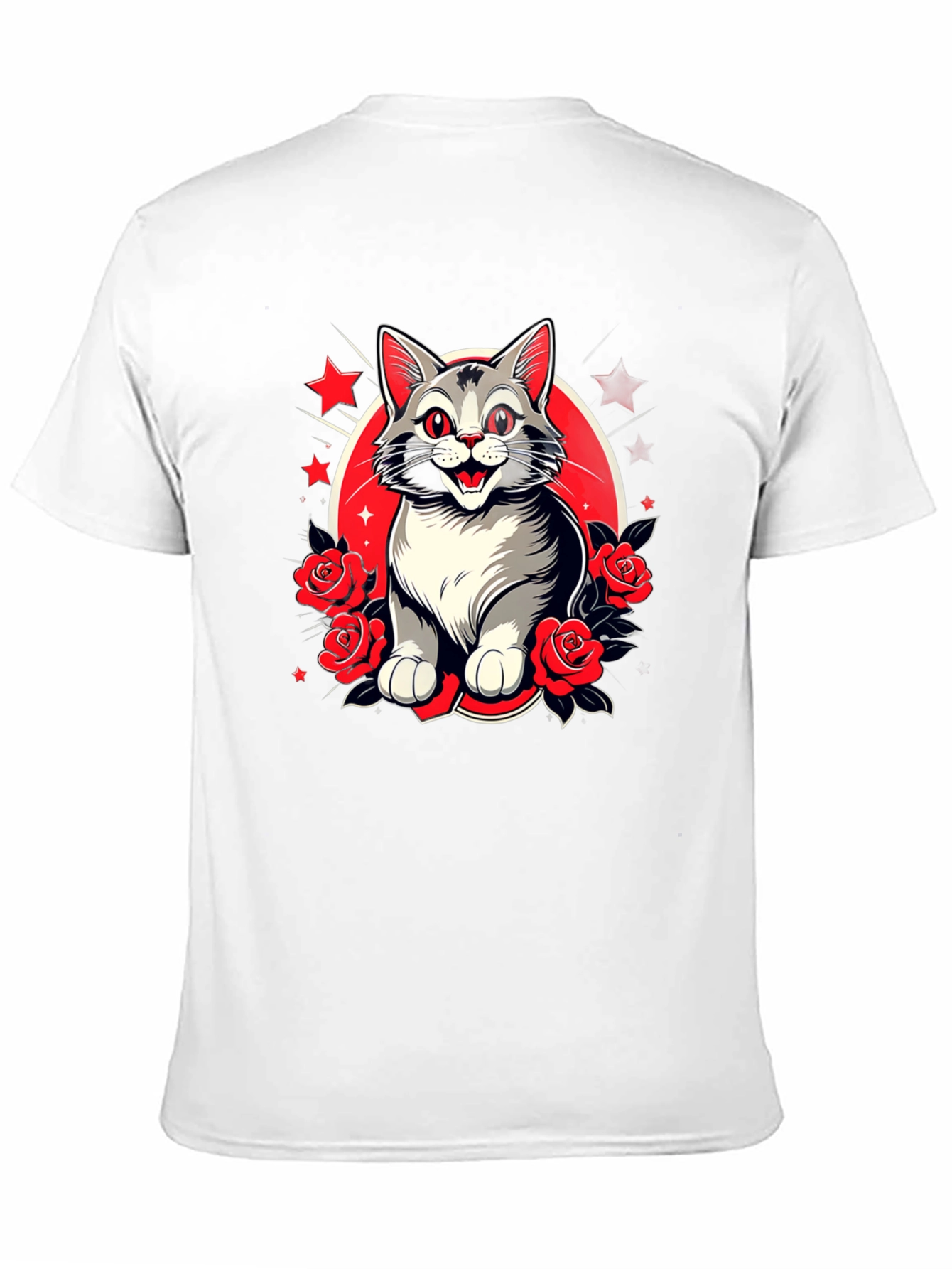 Cat & Roses Graphic Tee - Mens Black T-Shirt