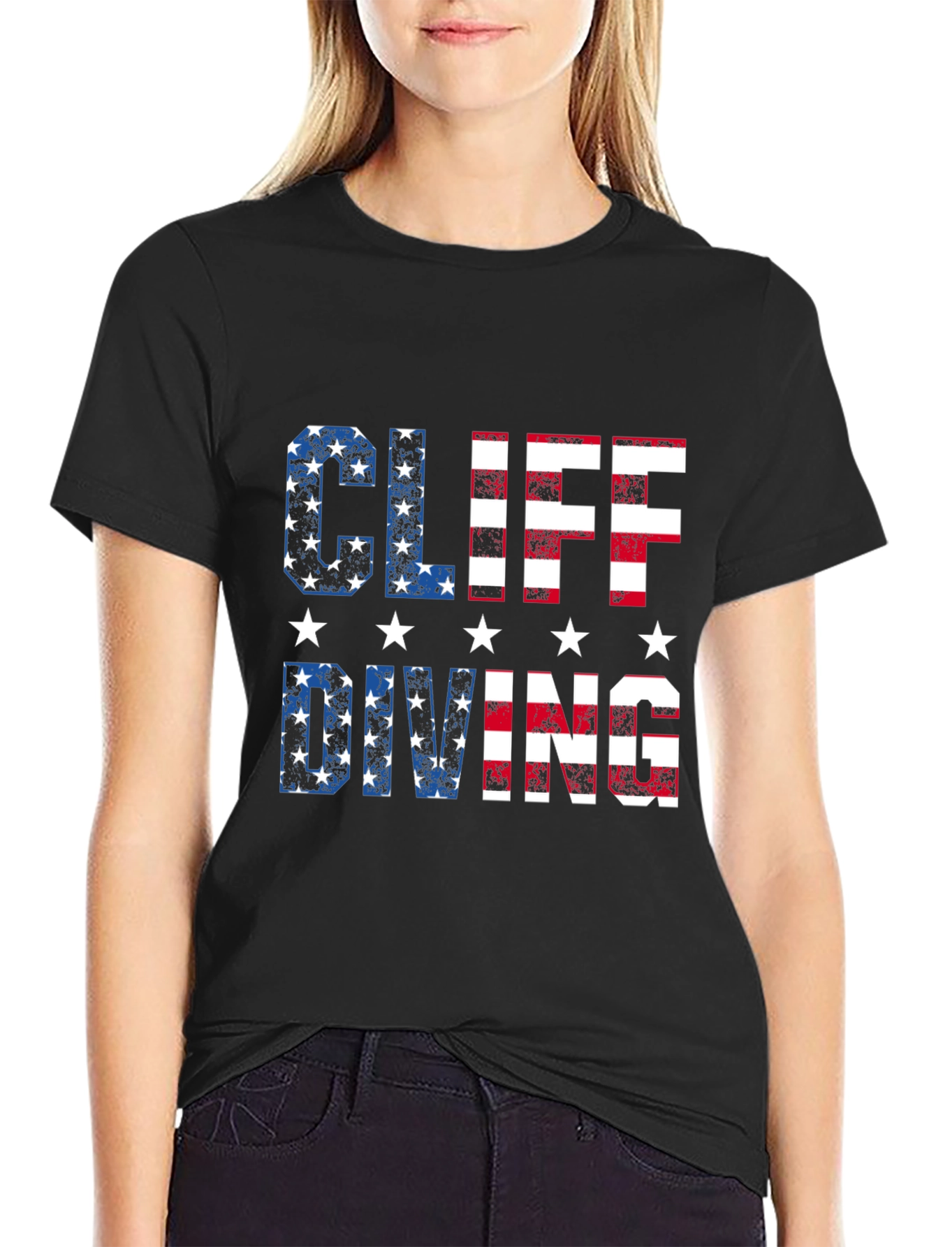 Cliff Diving USA Flag T-Shirt