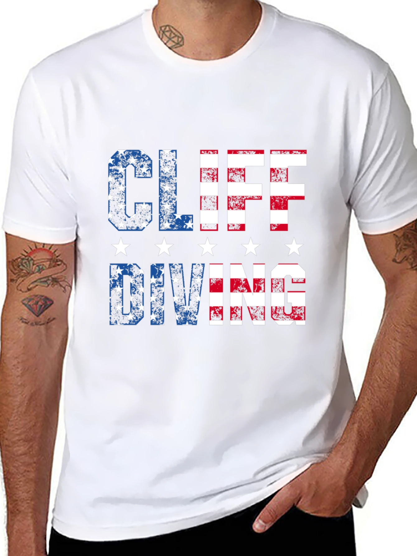 Cliff Diving USA Flag T-Shirt