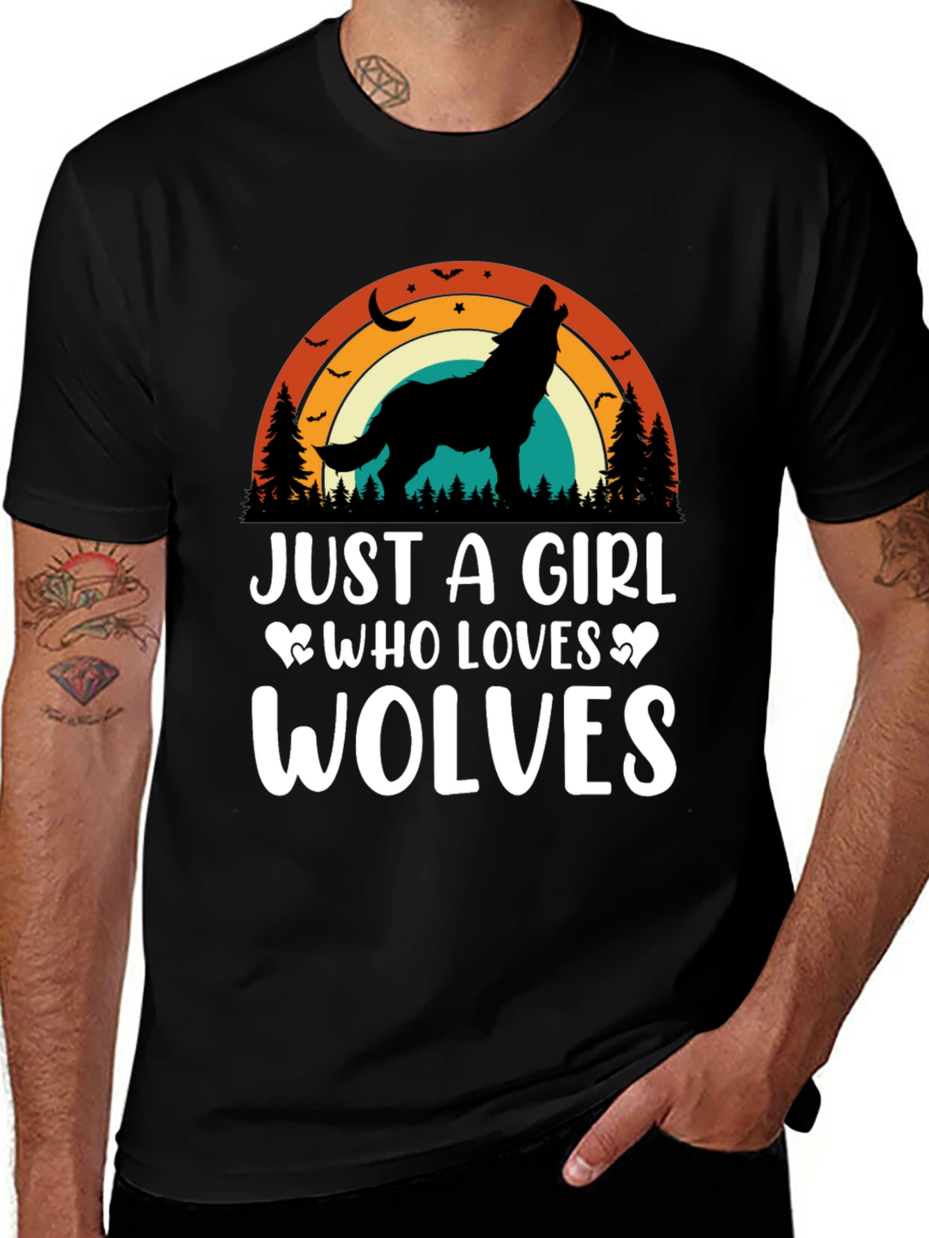Just A Girl Who Loves Wolves Black T-Shirt