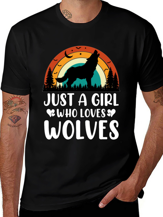 Just A Girl Who Loves Wolves Black T-Shirt