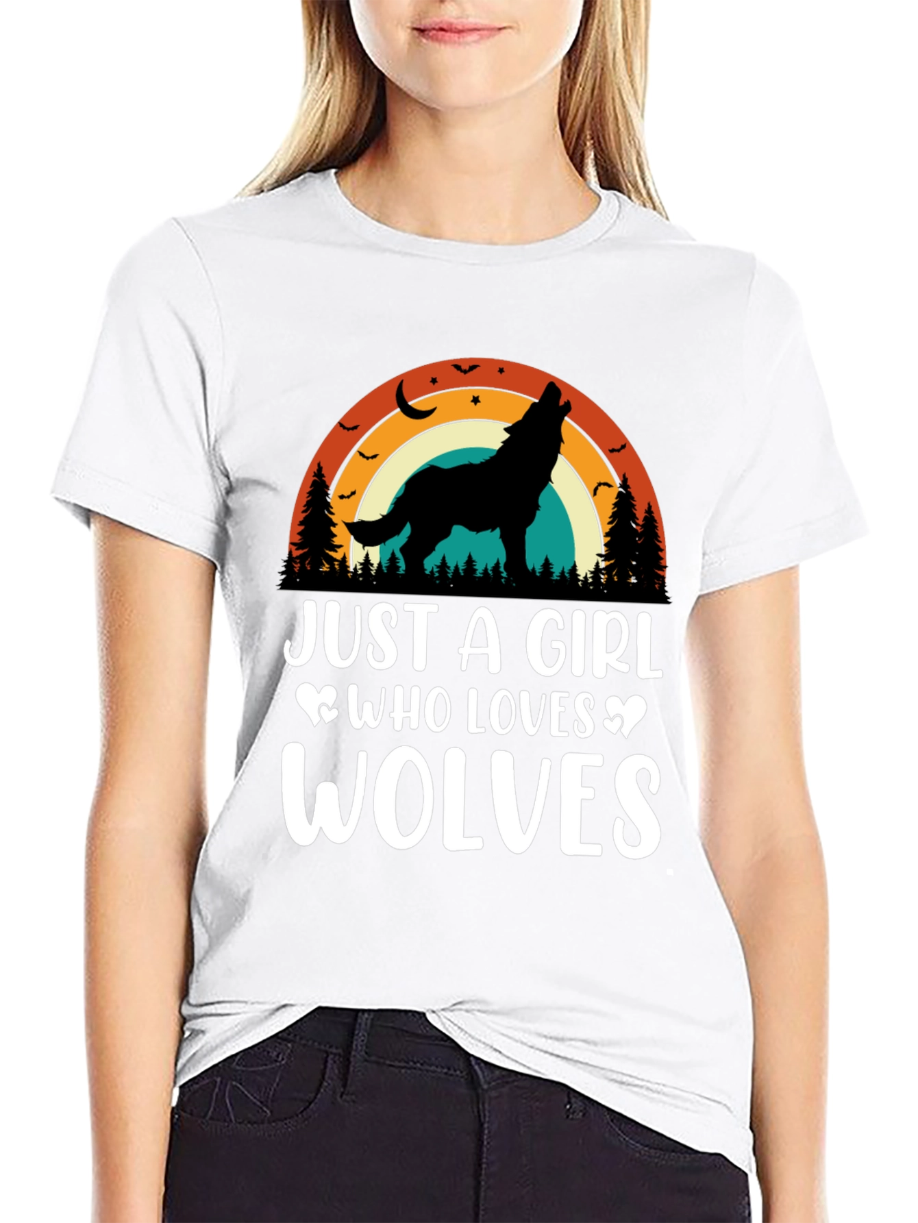 Just A Girl Who Loves Wolves Black T-Shirt