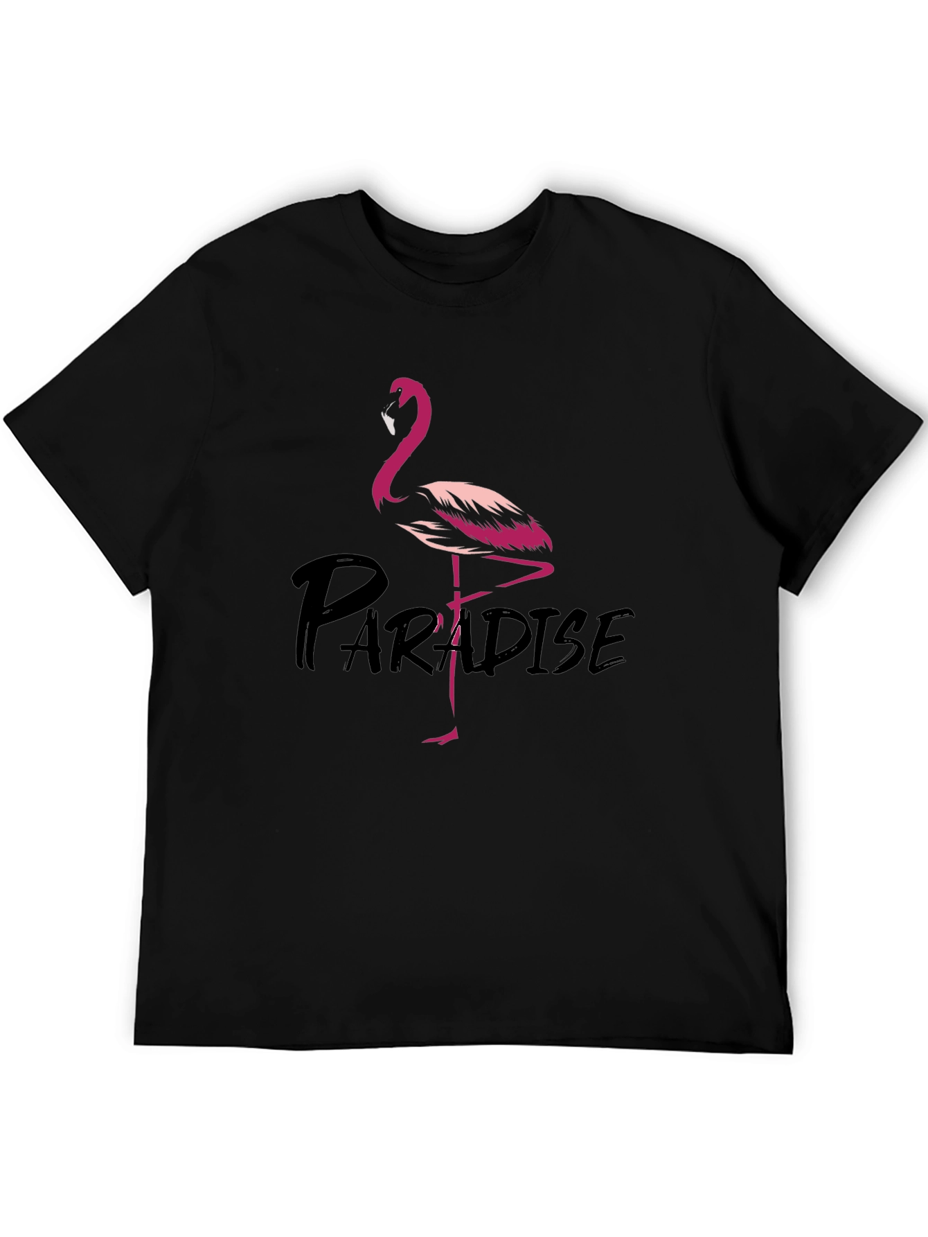 Flamingo Paradise Graphic Tee - Black Cotton T-Shirt