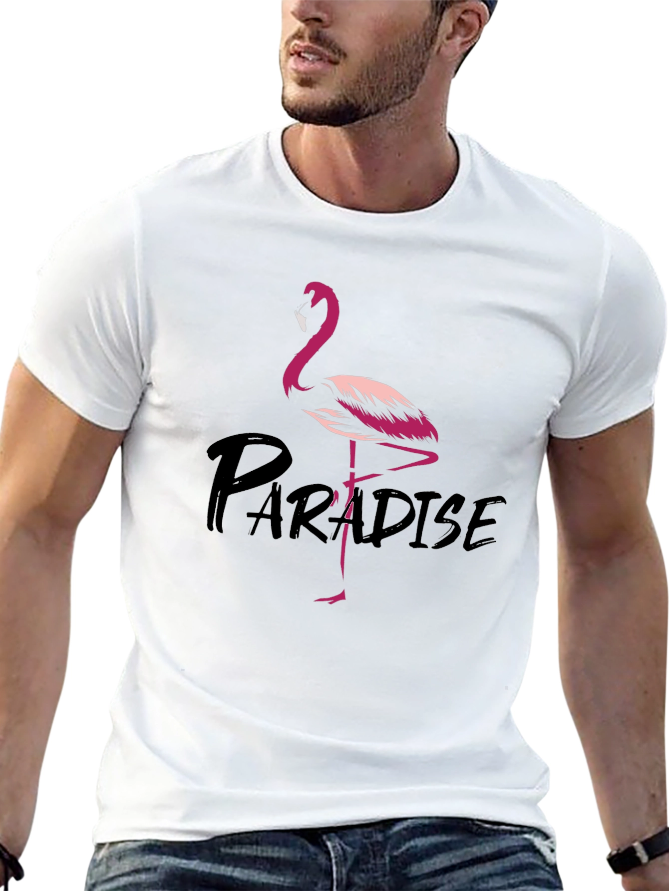 Flamingo Paradise Graphic Tee - Black Cotton T-Shirt