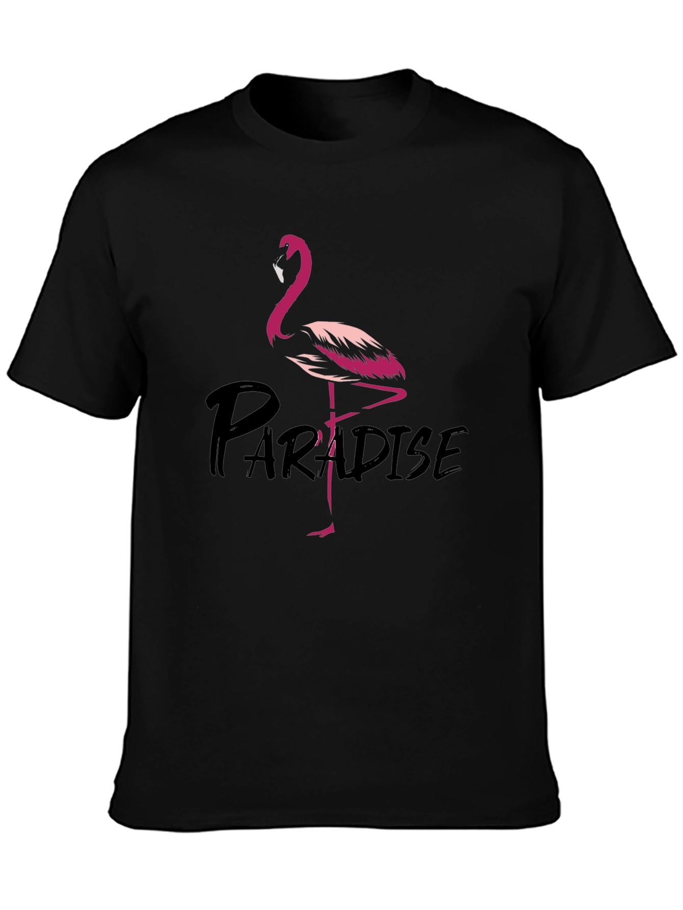 Flamingo Paradise Graphic Tee - Black Cotton T-Shirt