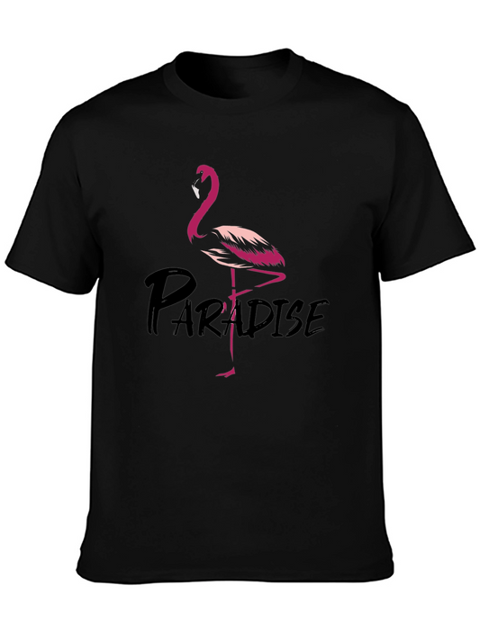Flamingo Paradise Graphic Tee - Black Cotton T-Shirt