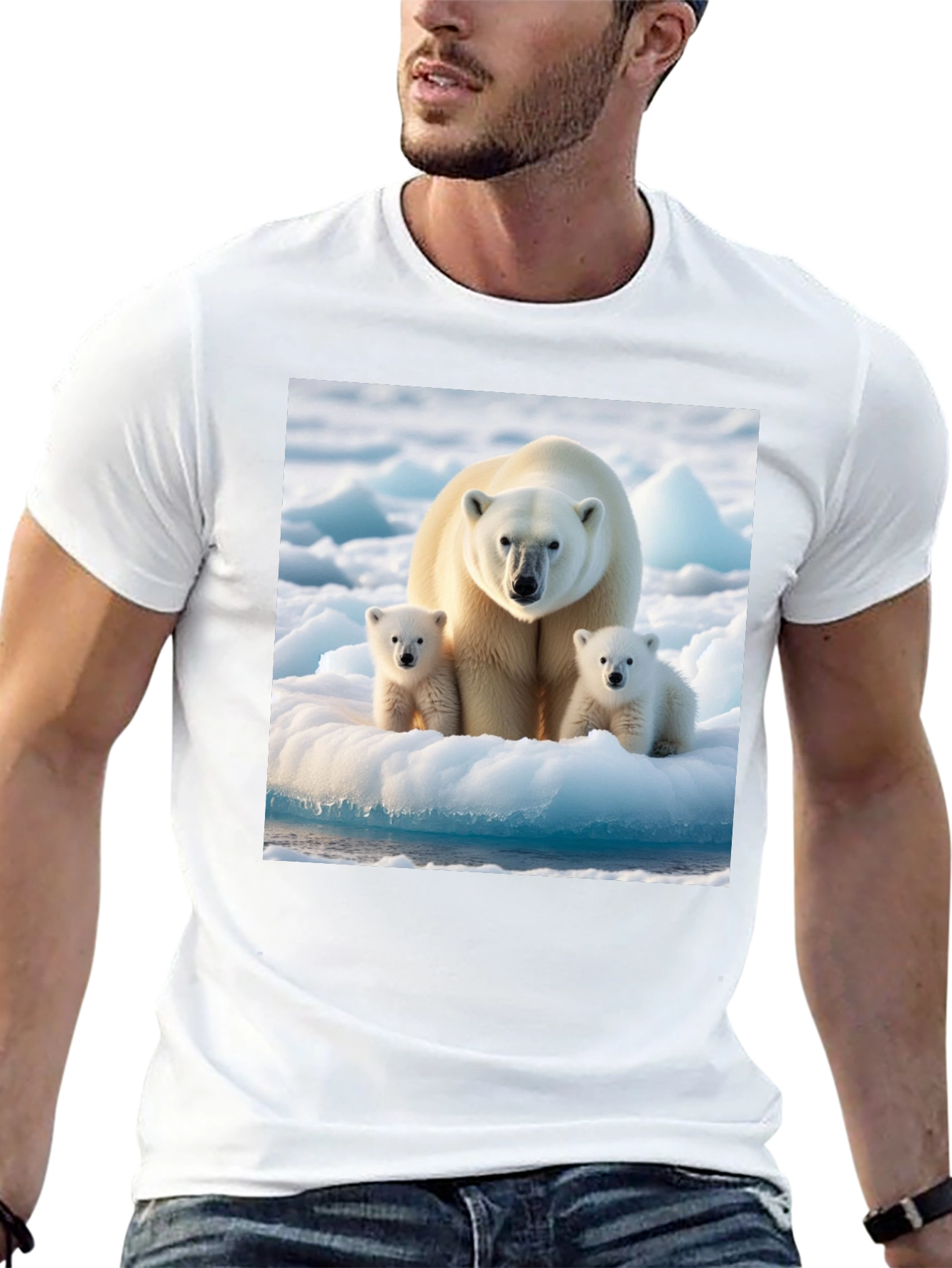 Polar Bear Family Graphic Tee - Black Cotton
