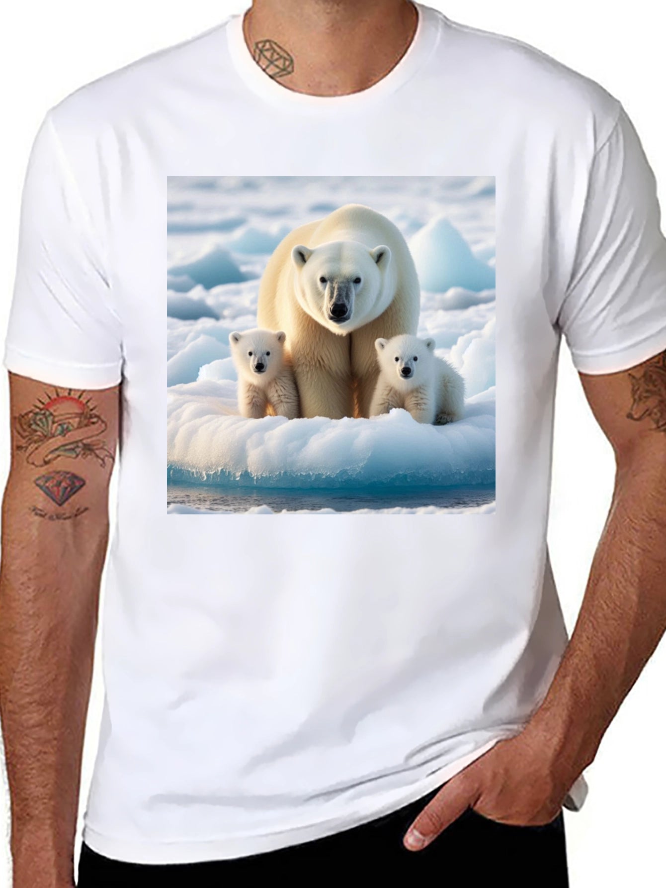 Polar Bear Family Graphic Tee - Black Cotton