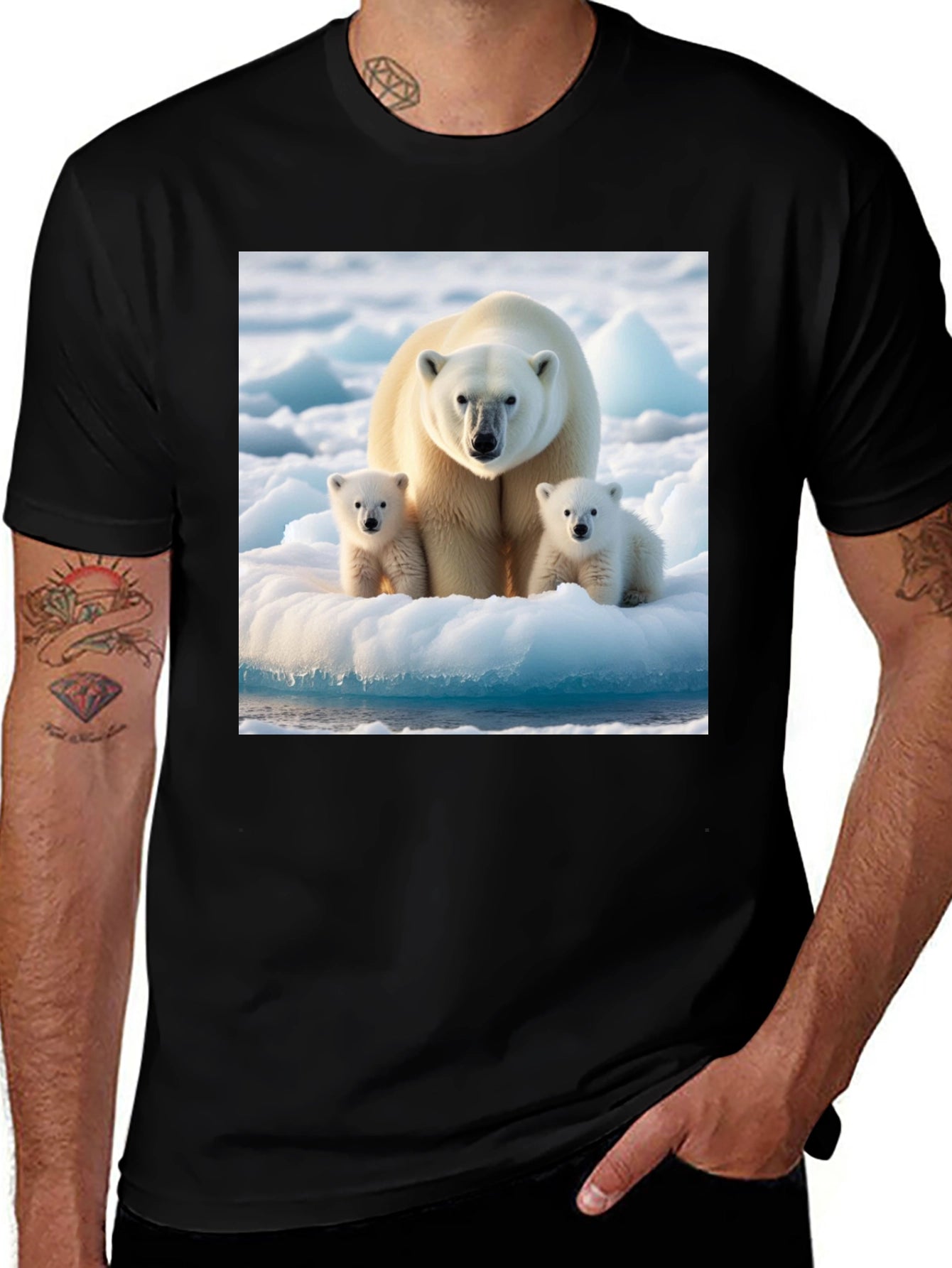 Polar Bear Family Graphic Tee - Black Cotton