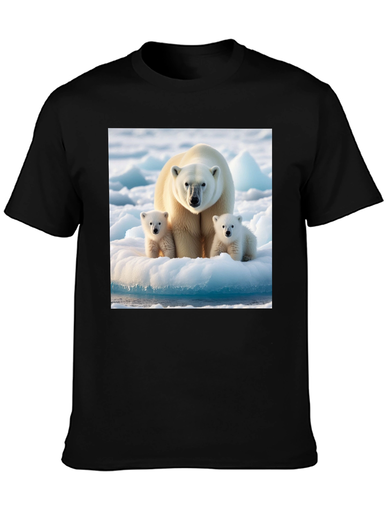 Polar Bear Family Graphic Tee - Black Cotton