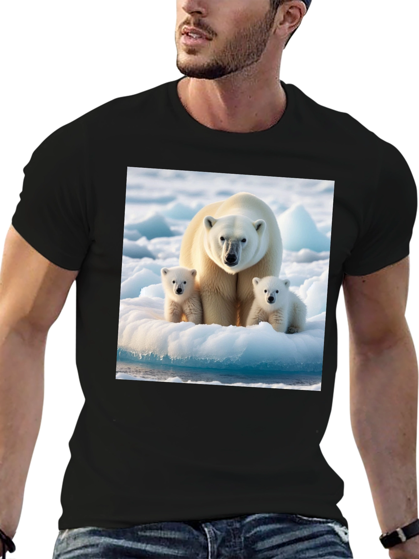 Polar Bear Family Graphic Tee - Black Cotton