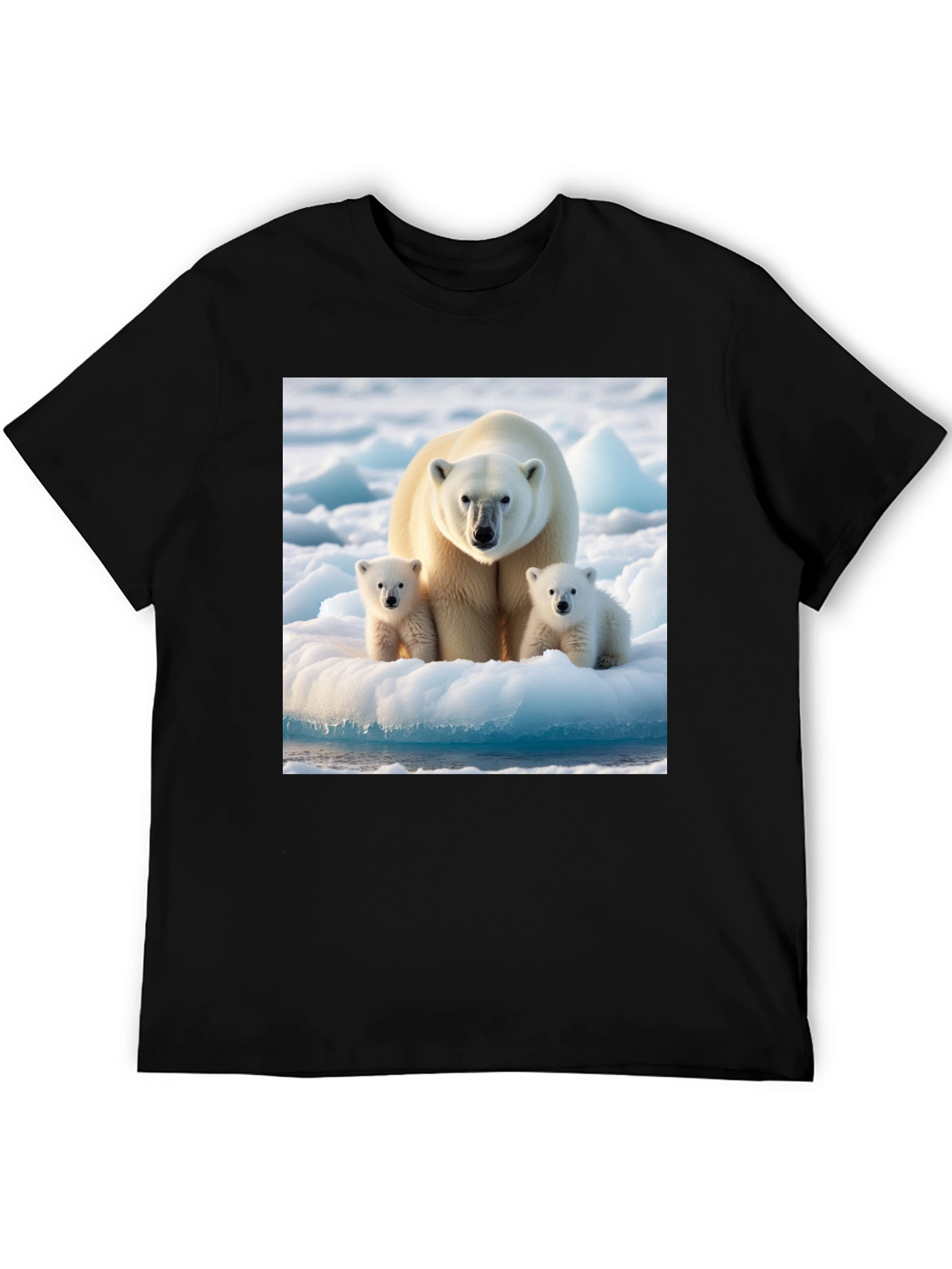 Polar Bear Family Graphic Tee - Black Cotton