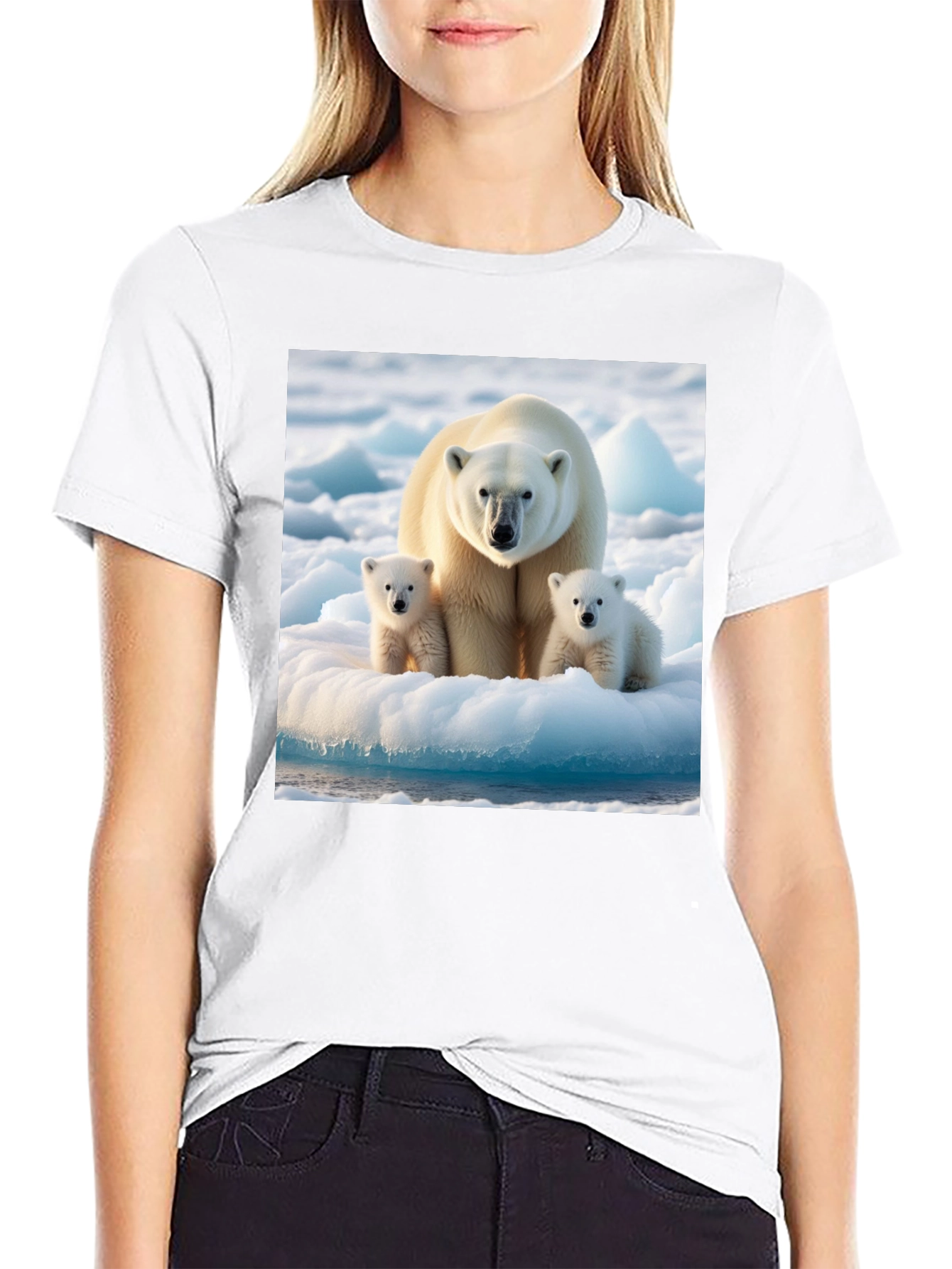Polar Bear Family Graphic Tee - Black Cotton