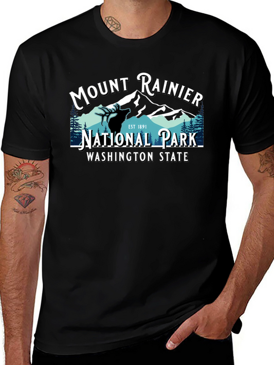 Mount Rainier National Park Tee - Black Cotton