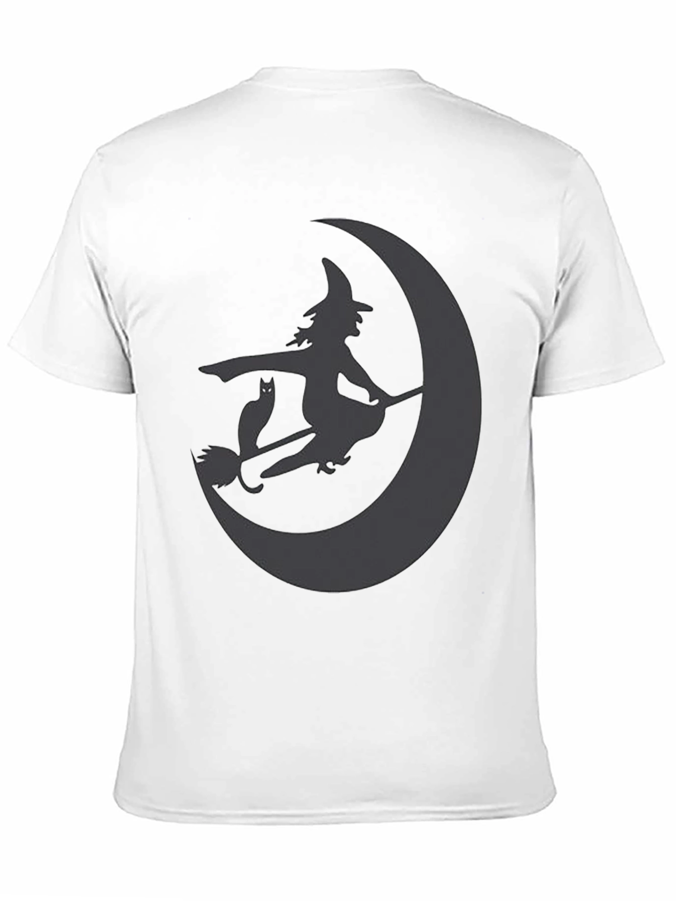 Witch and Cat on Moon Black T-Shirt