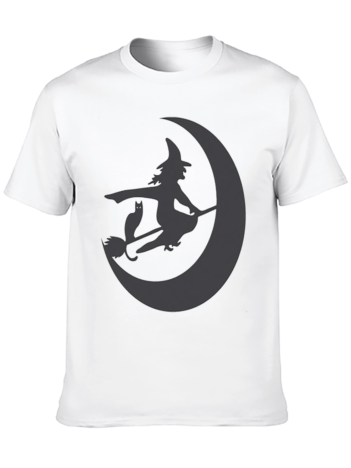 Witch and Cat on Moon Black T-Shirt