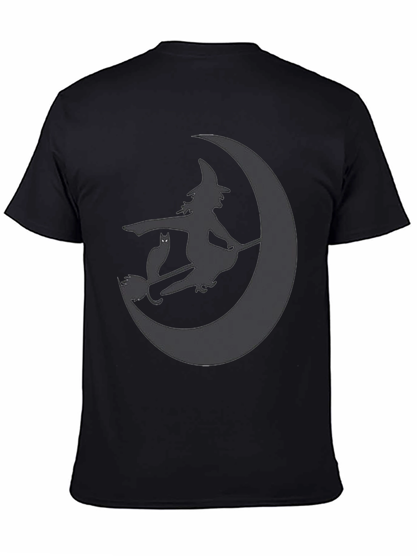 Witch and Cat on Moon Black T-Shirt