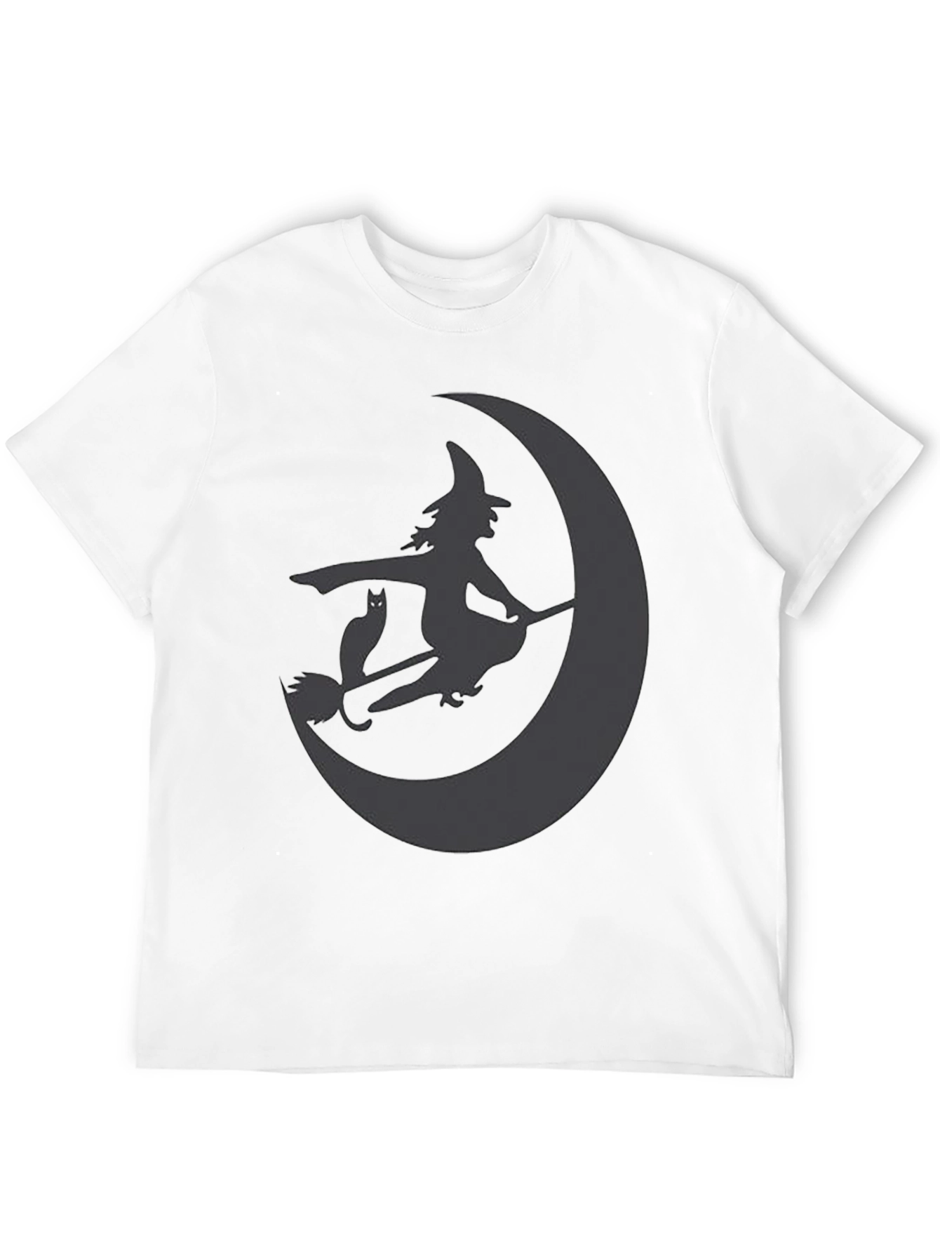 Witch and Cat on Moon Black T-Shirt