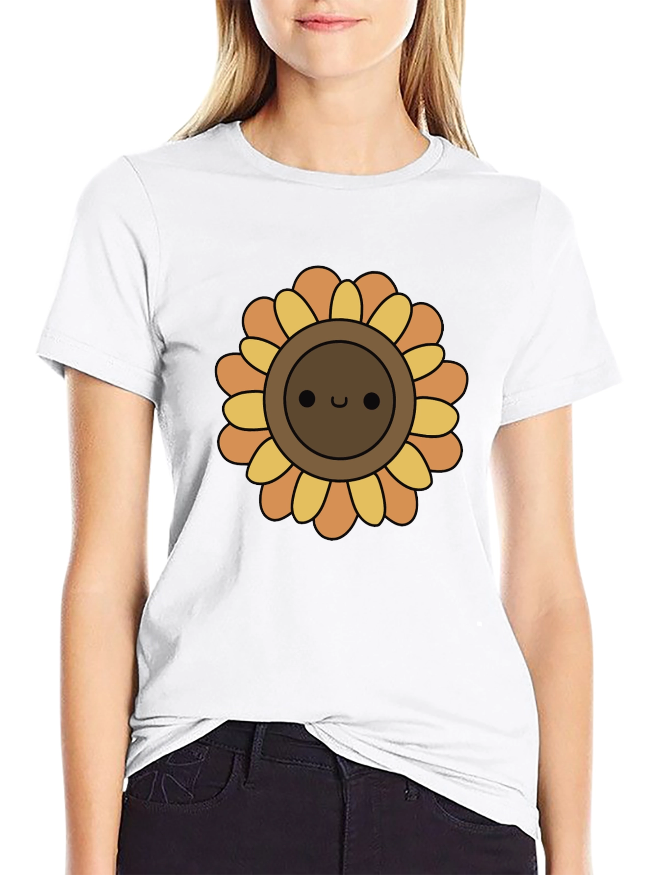 Cute Sunflower Graphic Tee - Black Cotton T-Shirt