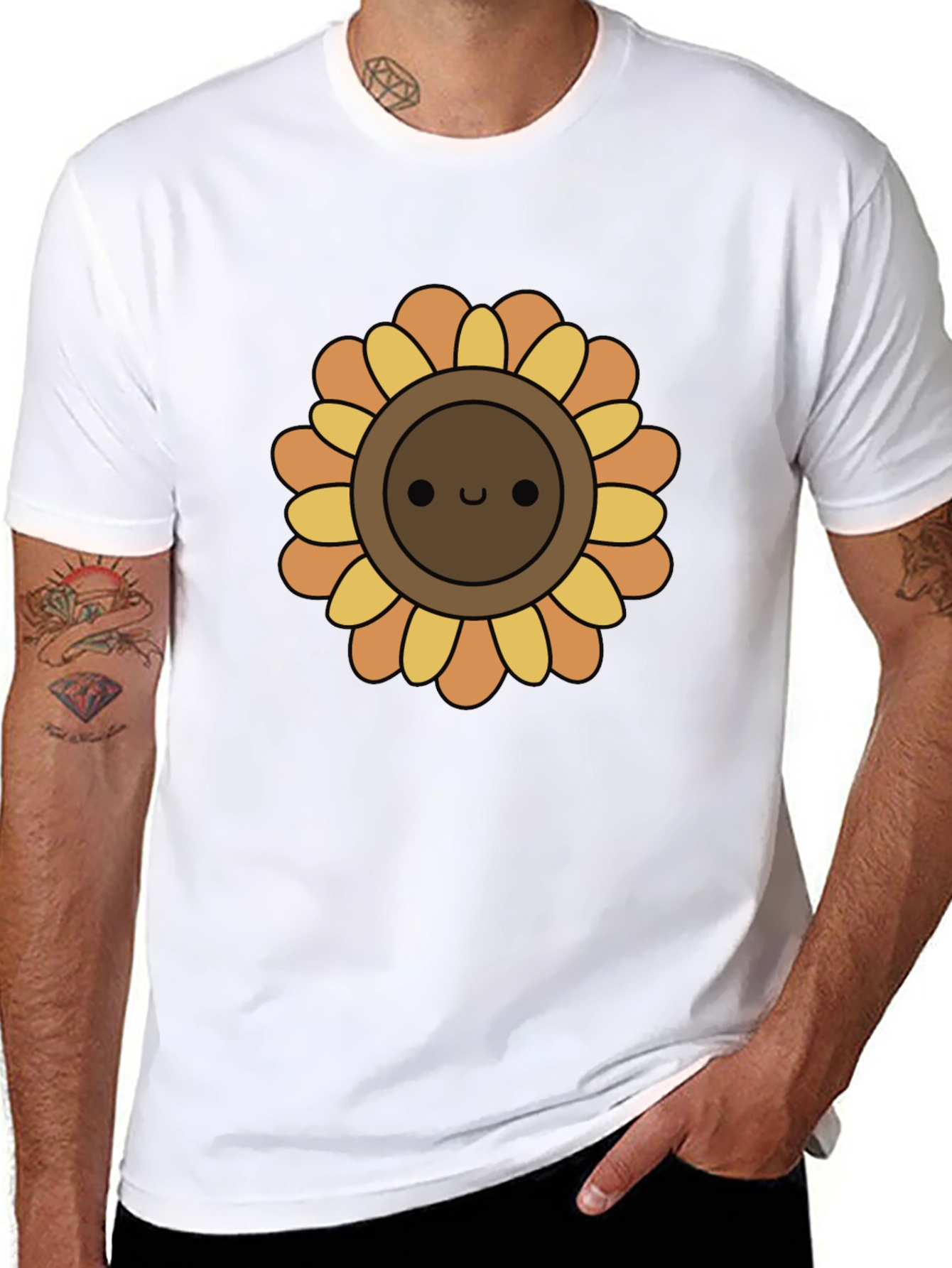 Cute Sunflower Graphic Tee - Black Cotton T-Shirt
