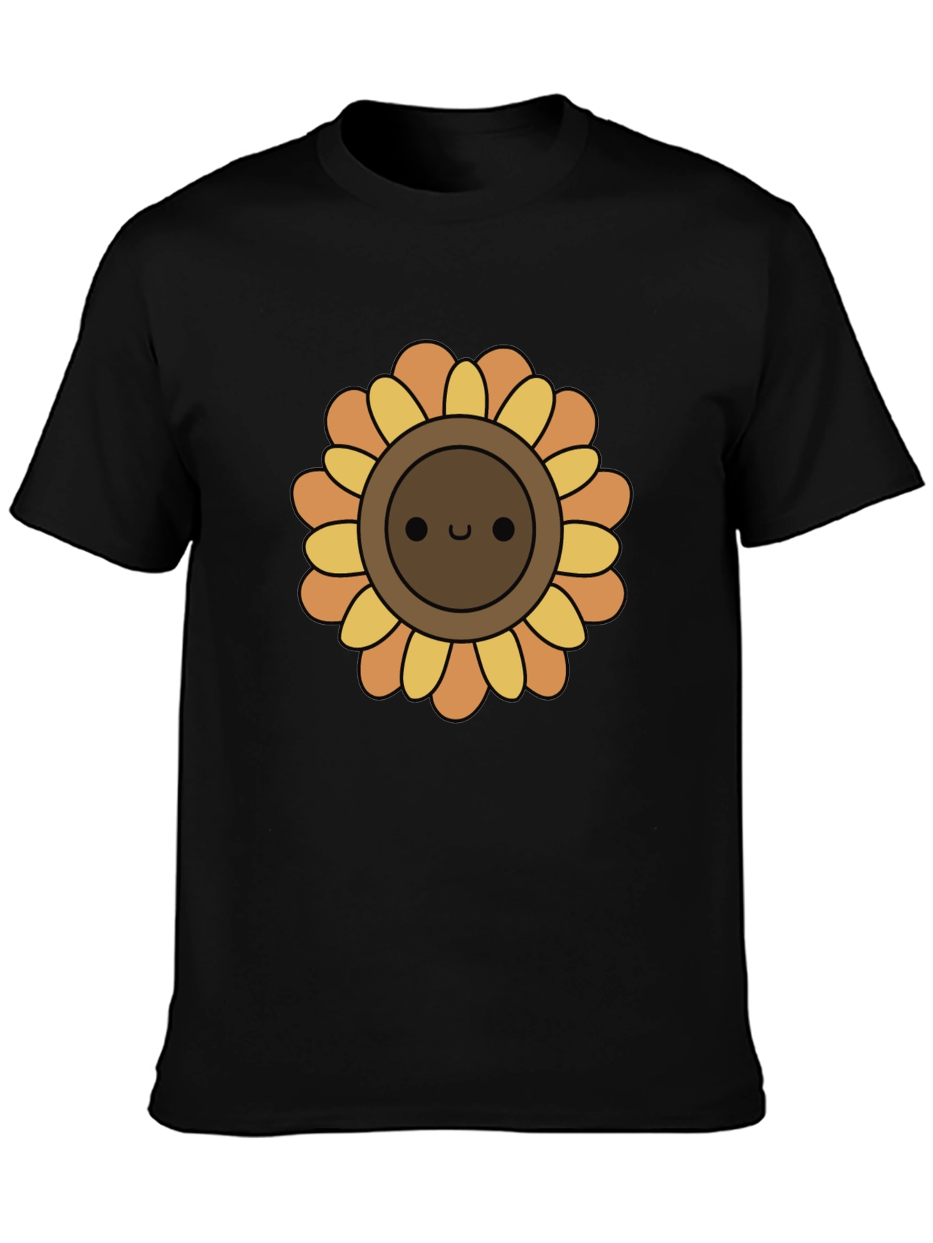 Cute Sunflower Graphic Tee - Black Cotton T-Shirt