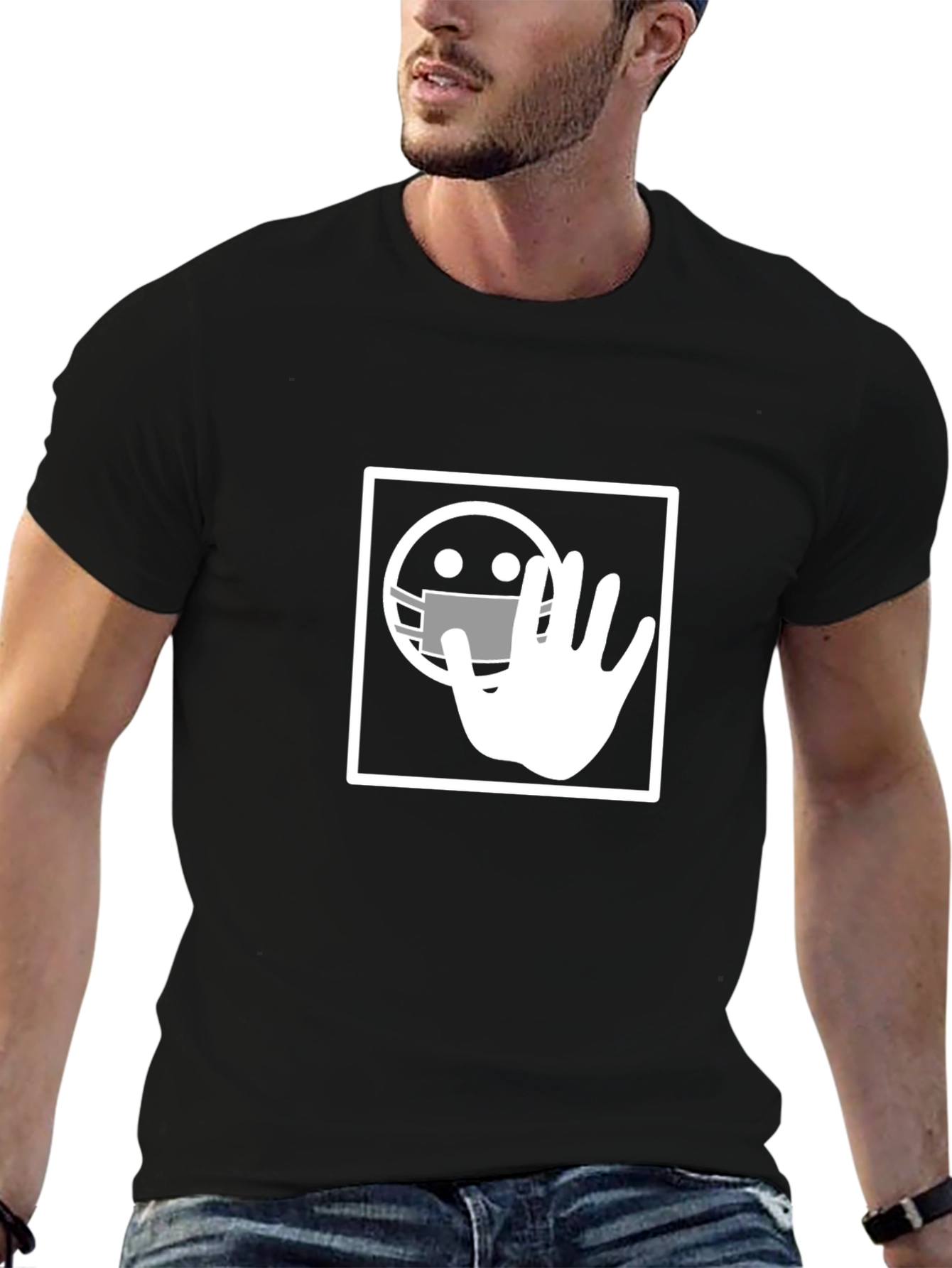Masked Emoji Graphic Black T-Shirt