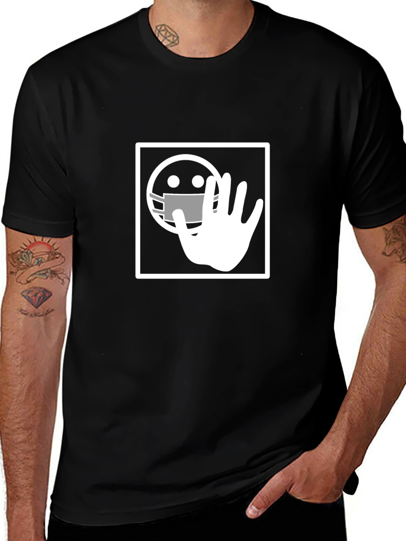 Masked Emoji Graphic Black T-Shirt