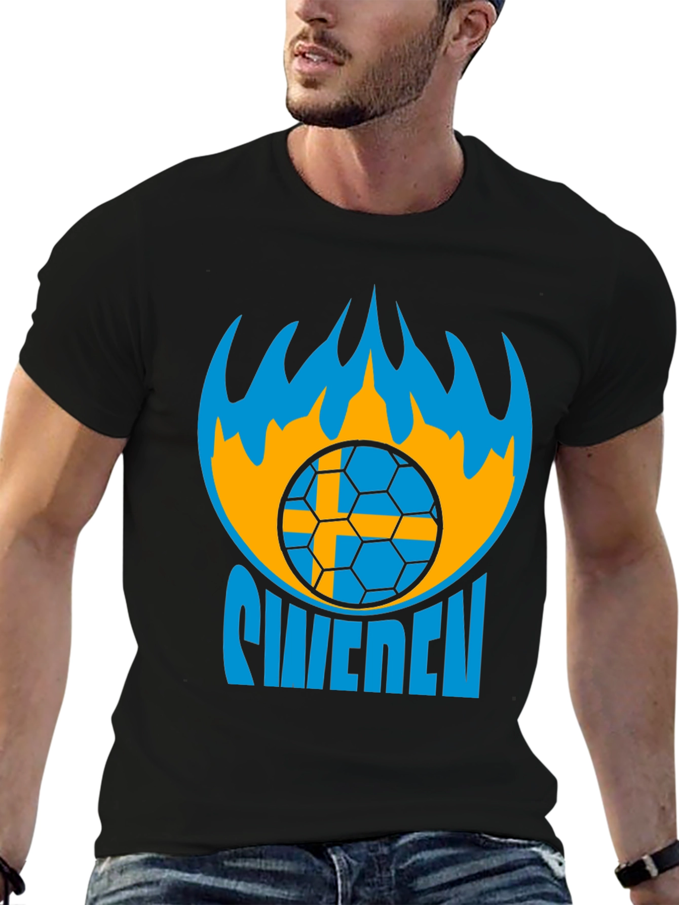 Sweden Soccer T-Shirt - Black Graphic Tee