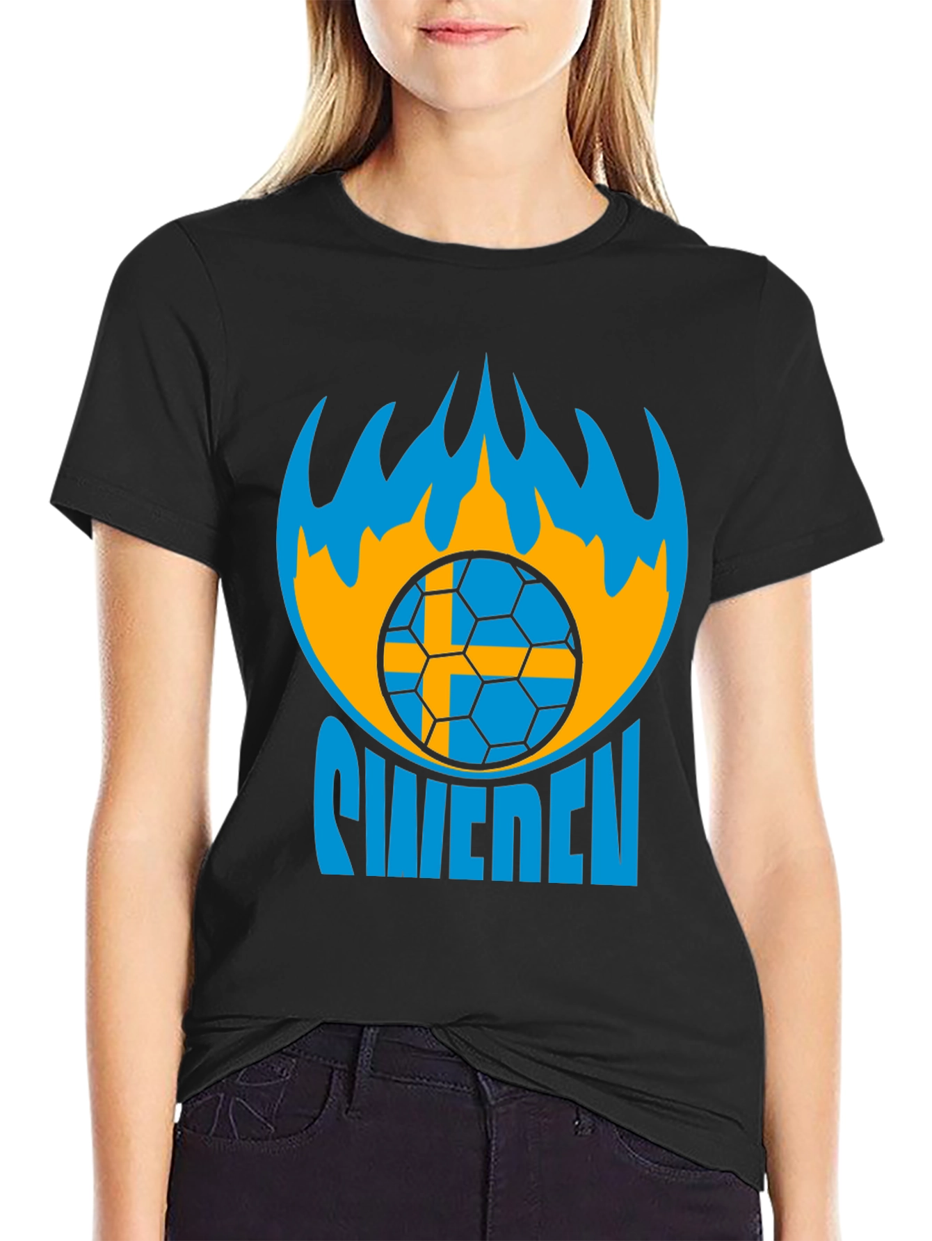 Sweden Soccer T-Shirt - Black Graphic Tee