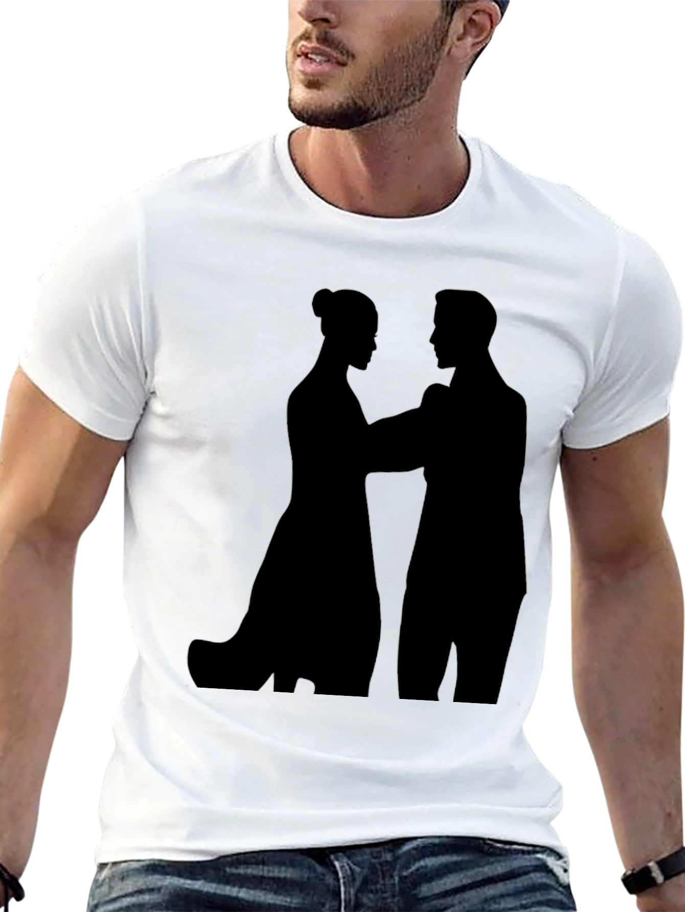 Silhouette Couple Graphic Tee - Black Cotton T-Shirt