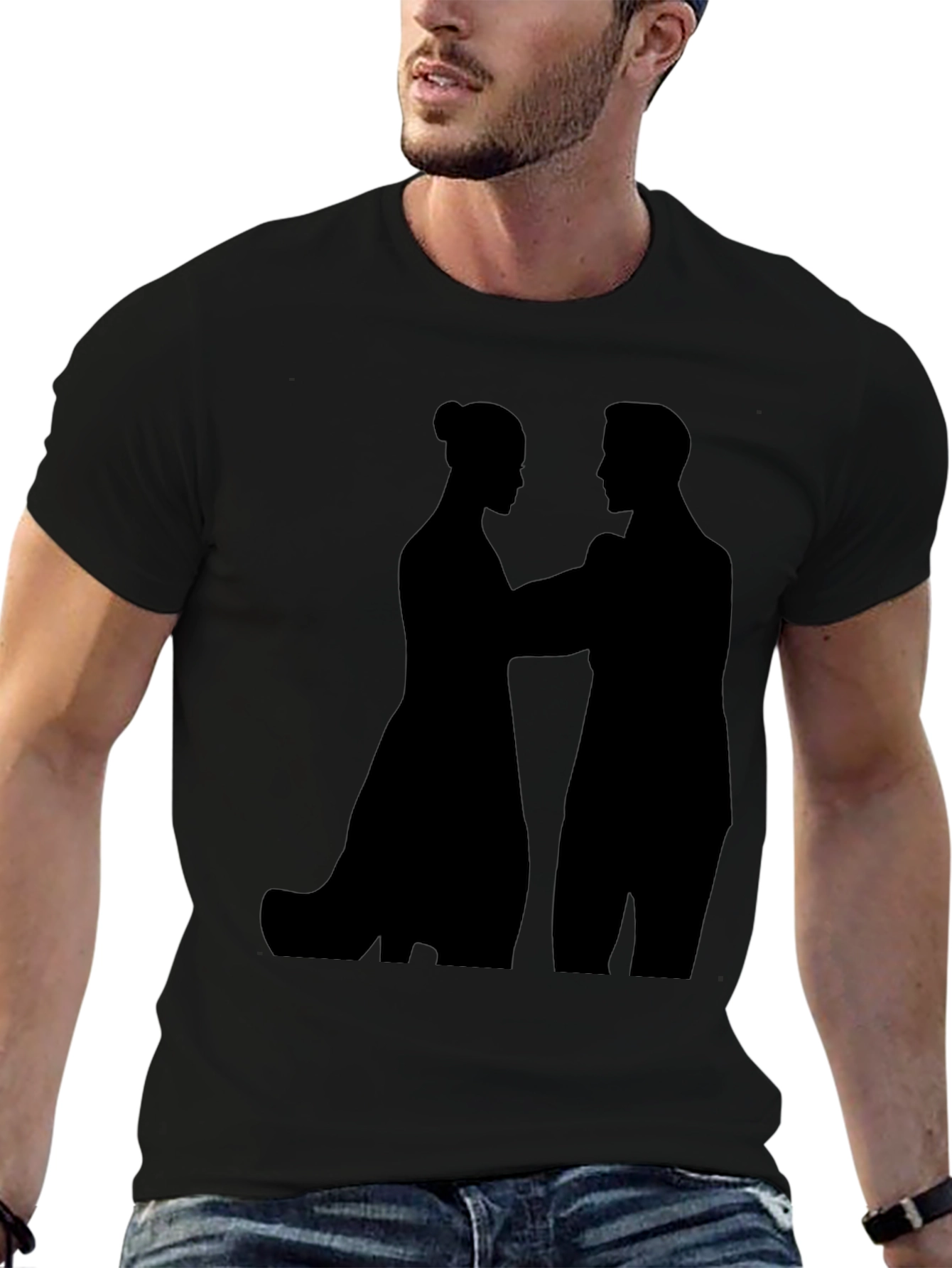 Silhouette Couple Graphic Tee - Black Cotton T-Shirt