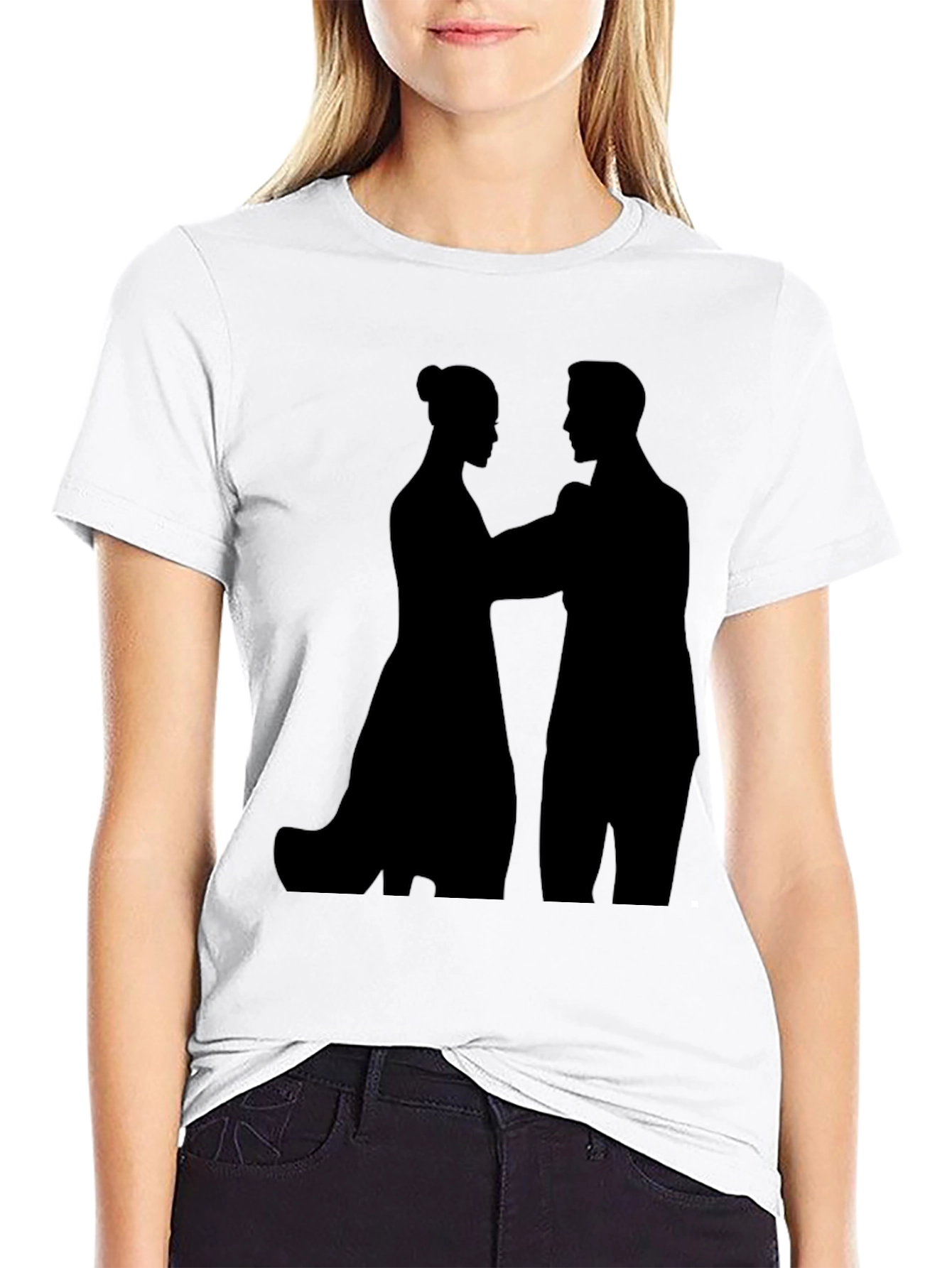 Silhouette Couple Graphic Tee - Black Cotton T-Shirt