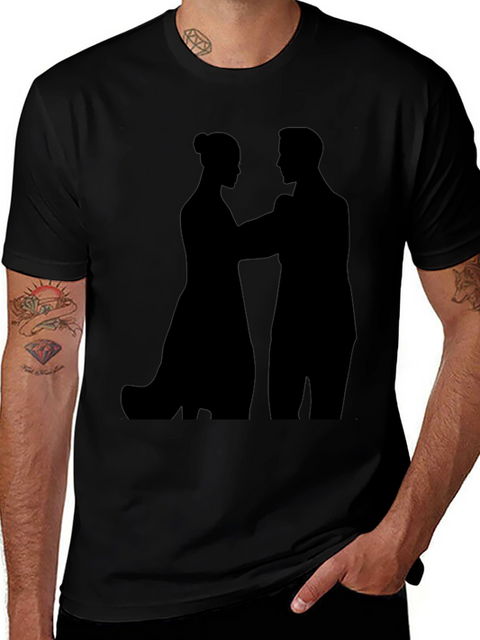 Silhouette Couple Graphic Tee - Black Cotton T-Shirt