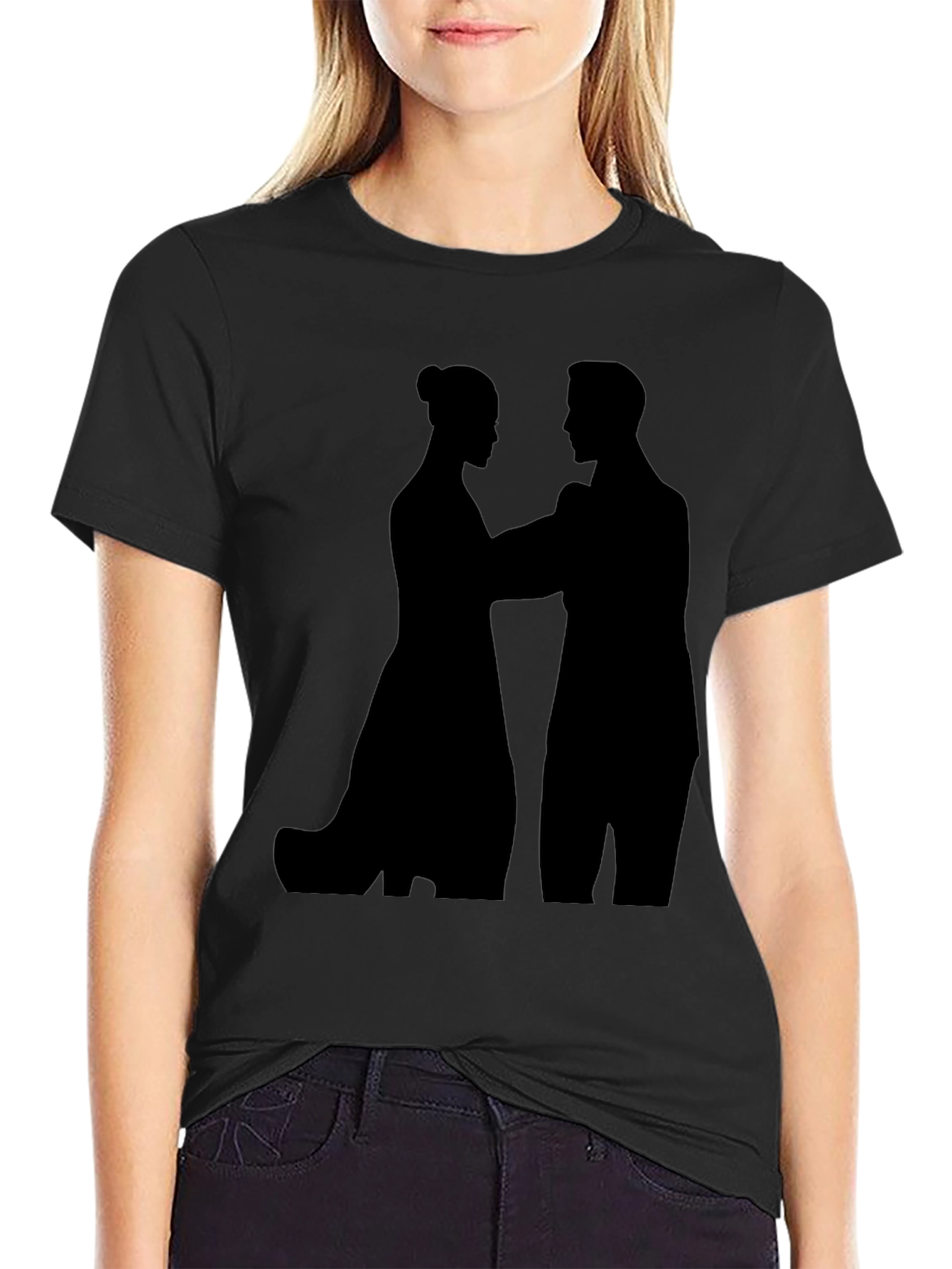 Silhouette Couple Graphic Tee - Black Cotton T-Shirt