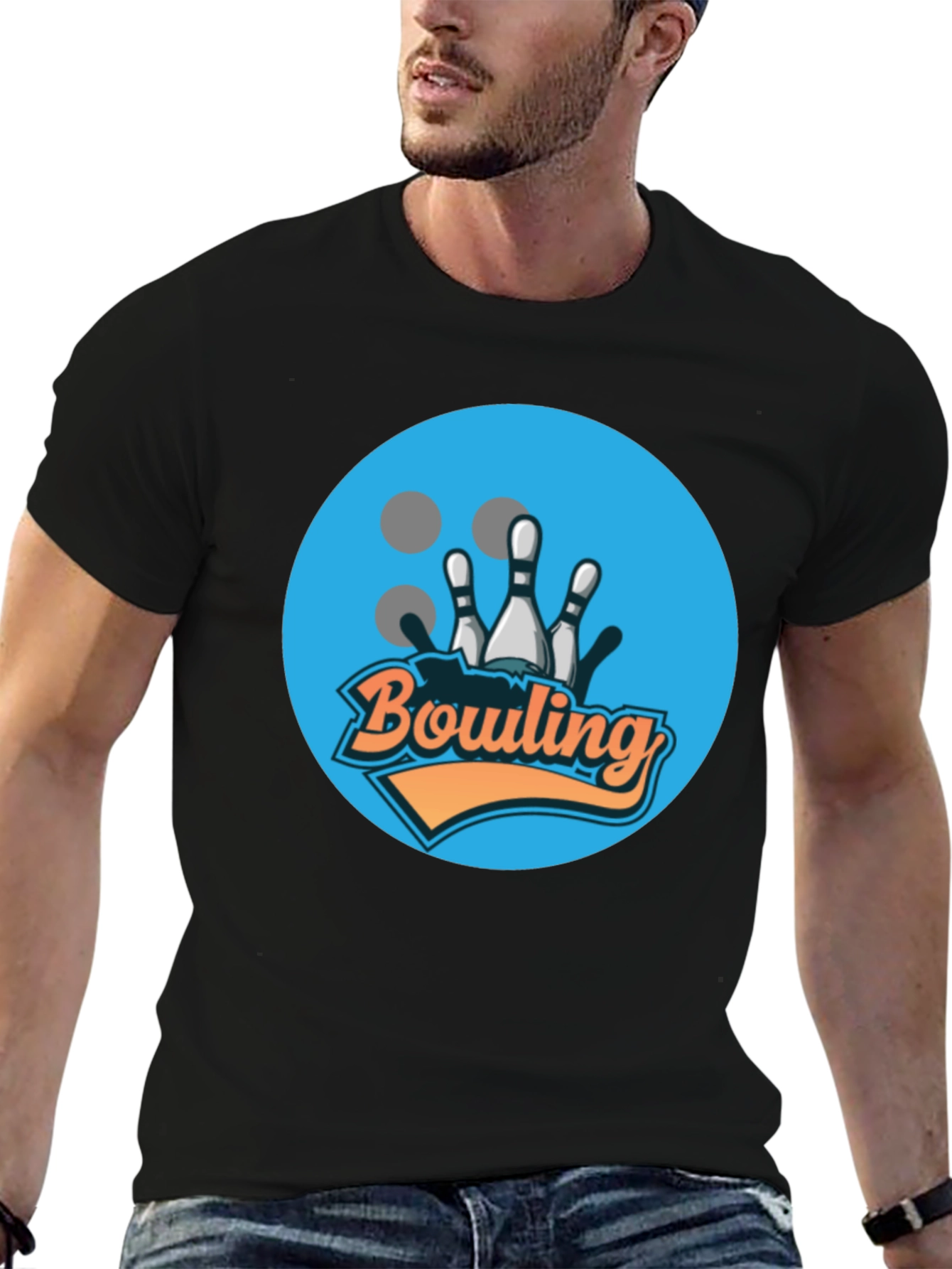 Bowling Strike Graphic Tee - Black Cotton T-Shirt