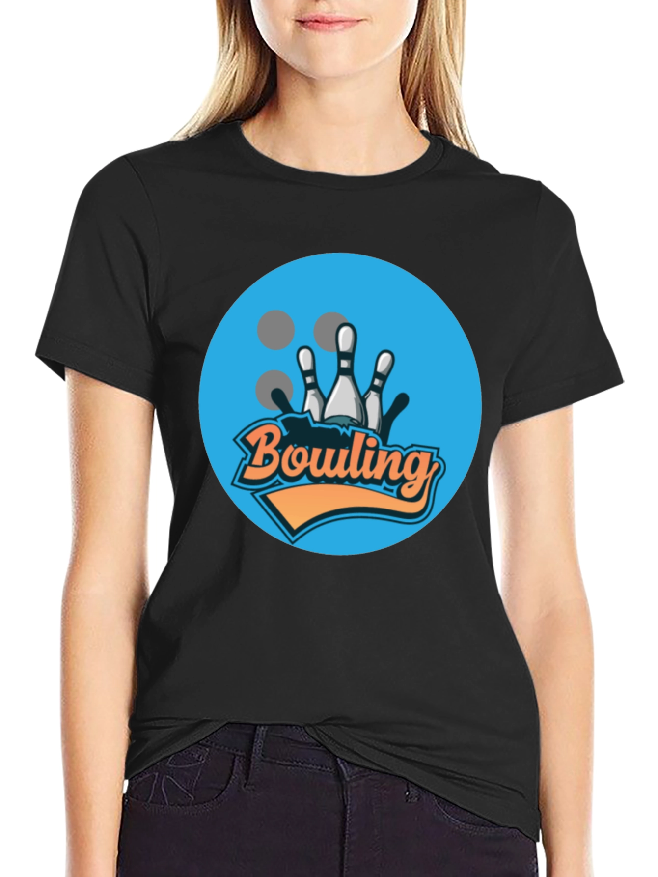 Bowling Strike Graphic Tee - Black Cotton T-Shirt