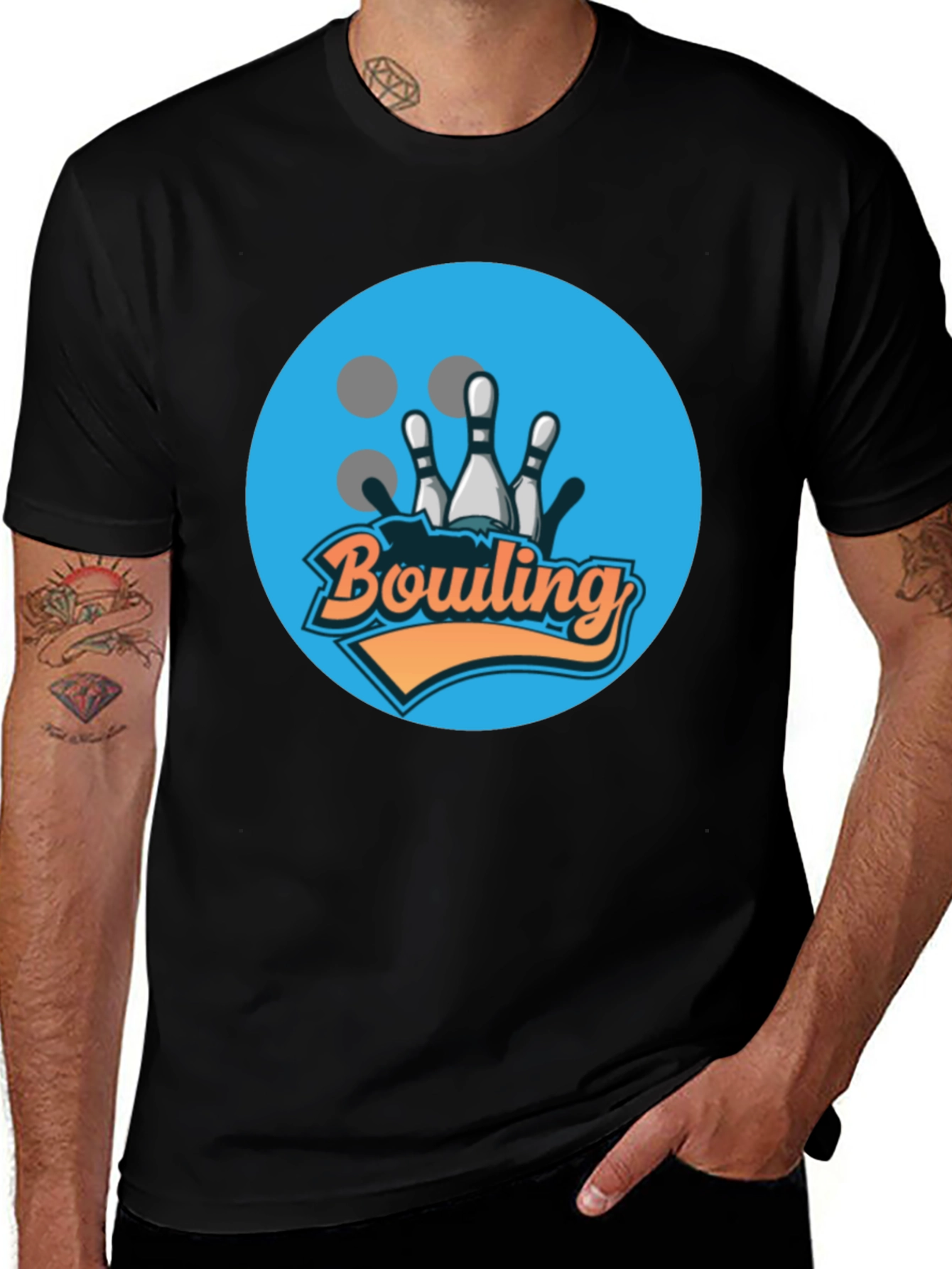 Bowling Strike Graphic Tee - Black Cotton T-Shirt