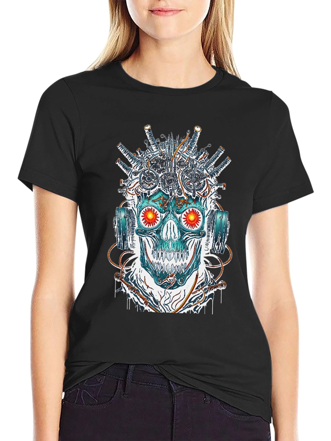 Cyberpunk Skull Graphic T-Shirt - Edgy Streetwear