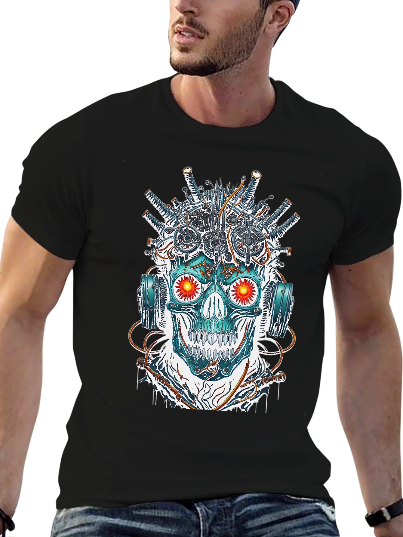 Cyberpunk Skull Graphic T-Shirt - Edgy Streetwear